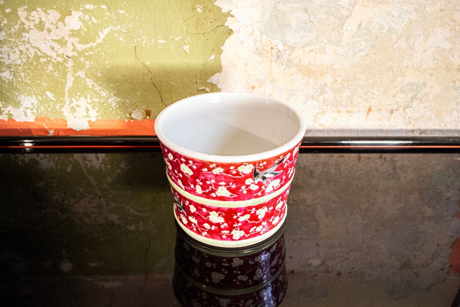 Antique Chinese Porcelain Flower Vase Or Brush Pot With Birds And Prunus, 19th Century photo furniture