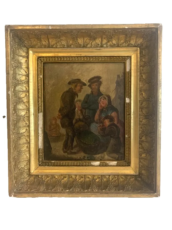 Oil On Panel "The Family Scene" 19th Century