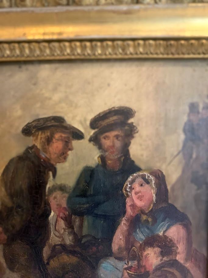 Oil On Panel "The Family Scene" 19th Century photo vintage