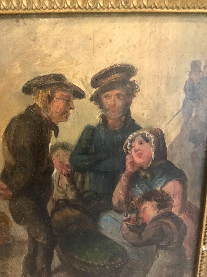 Art Oil On Panel "The Family Scene" 19th Century photo