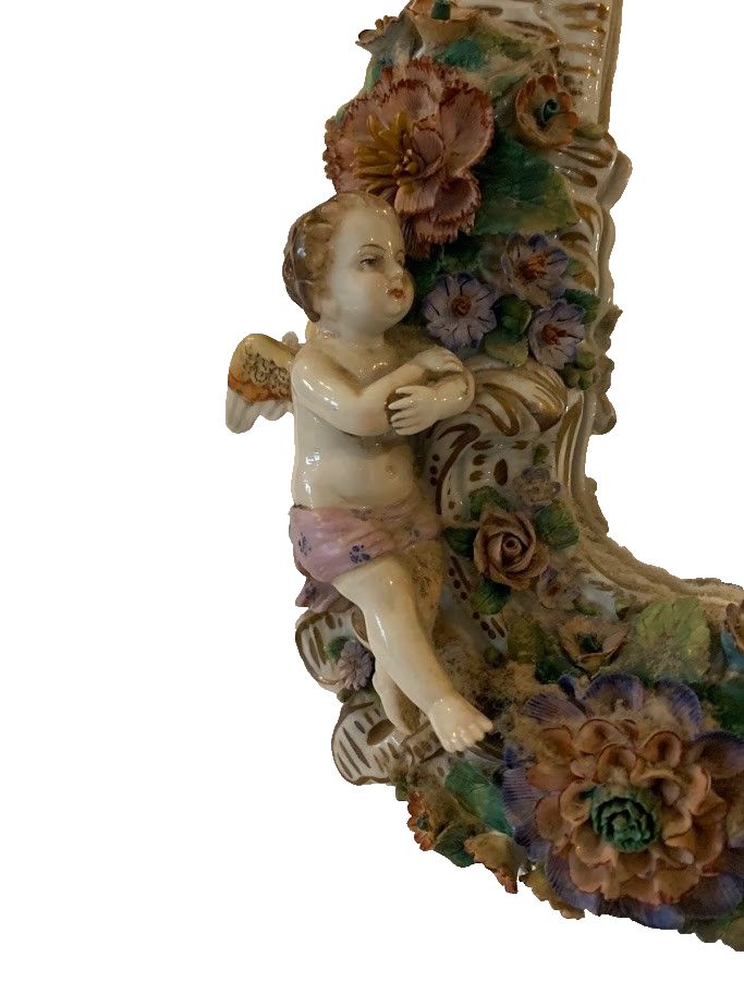 Polychrome Porcelain German Porcelain Candle Holder Mirror photo for sale
