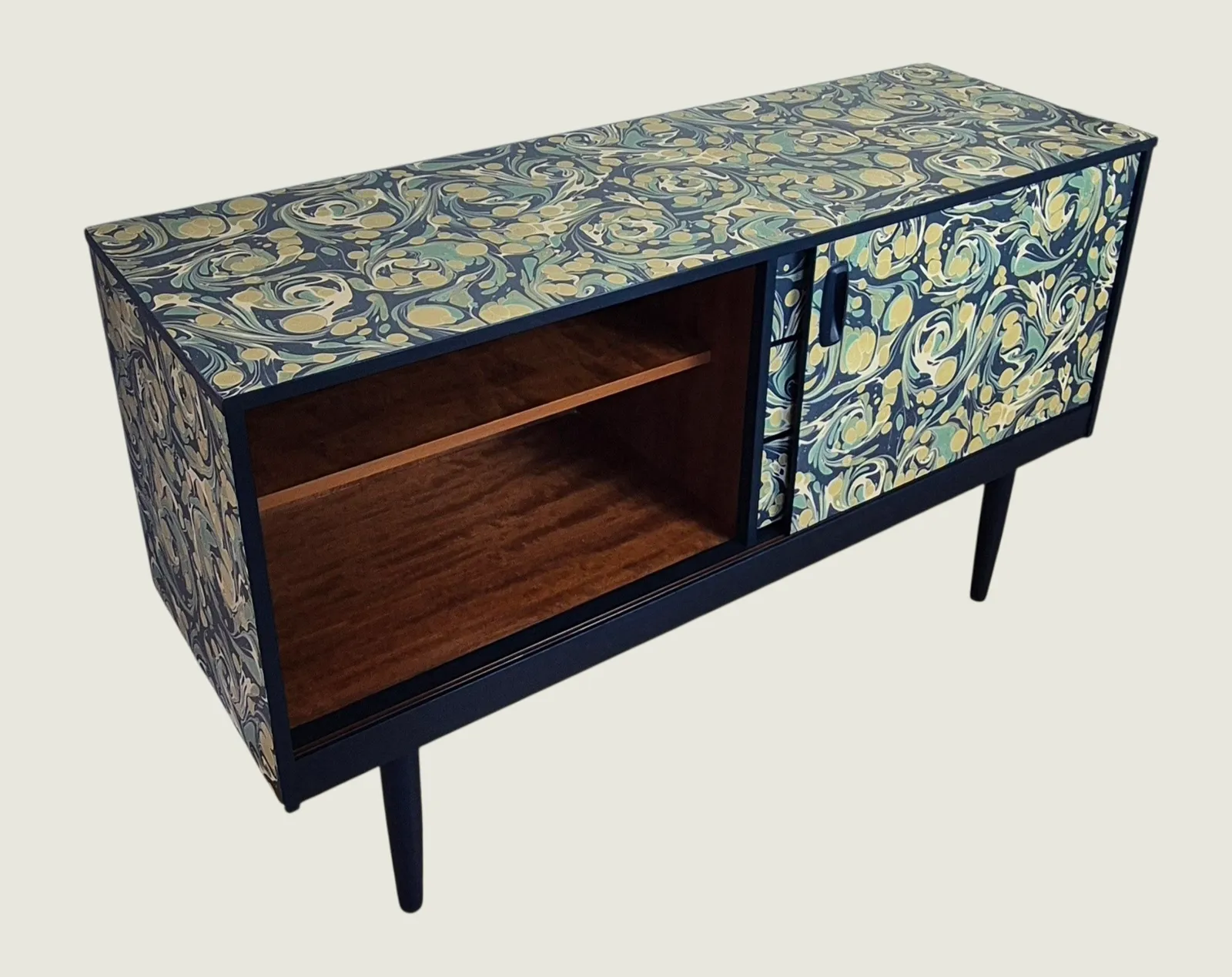 Schreiber Mid Century Sideboard | Decoupaged In Isabelle Boxall Eddy   Tea Leaf & Navy photo furniture