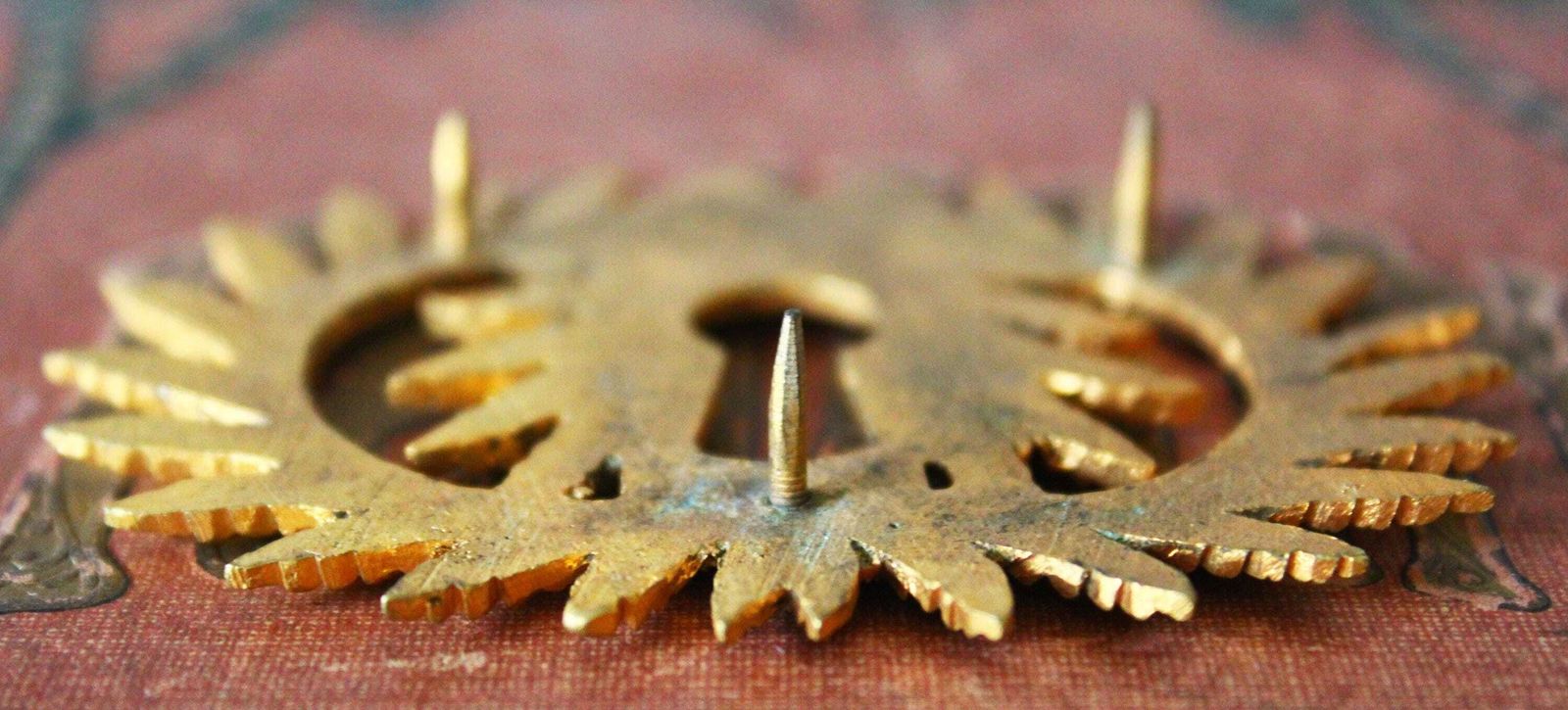 photo buy Large Antique French Gilt Bronze Furniture Escutcheon Keyhole Cover, Regency Empire, Twin Laurel Wreath, Hardware Restoration Embellissement