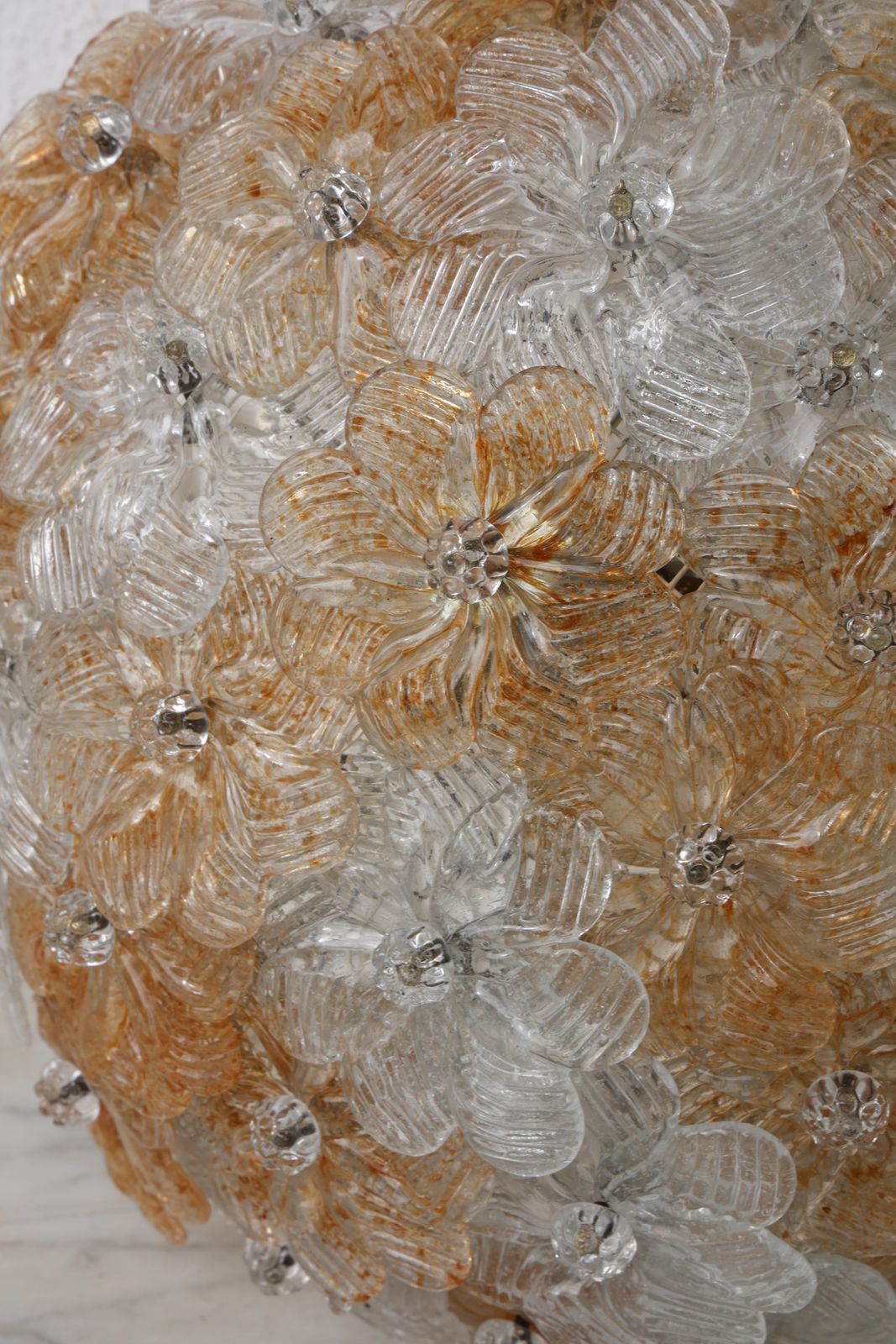 Wonderful Orange And Transparent Murano Glass Ceiling Light Flower By Seguso photo 1889.0