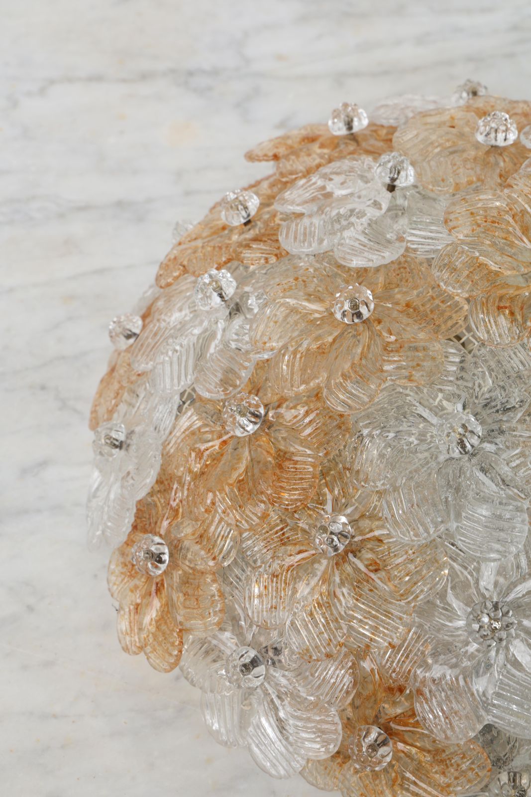 Lighting Wonderful Orange And Transparent Murano Glass Ceiling Light Flower By Seguso photo