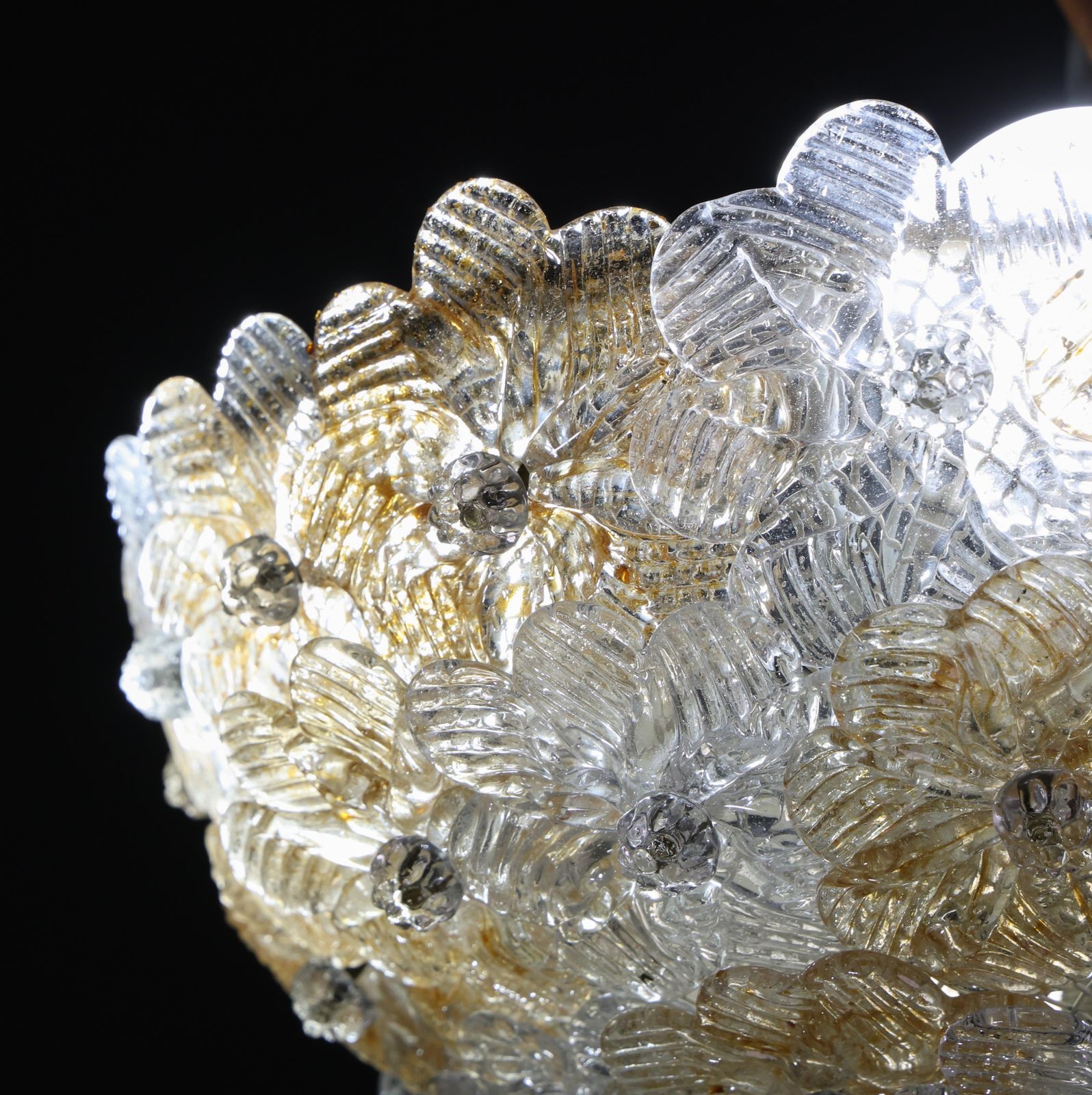 1889.0 Wonderful Orange And Transparent Murano Glass Ceiling Light Flower By Seguso photo