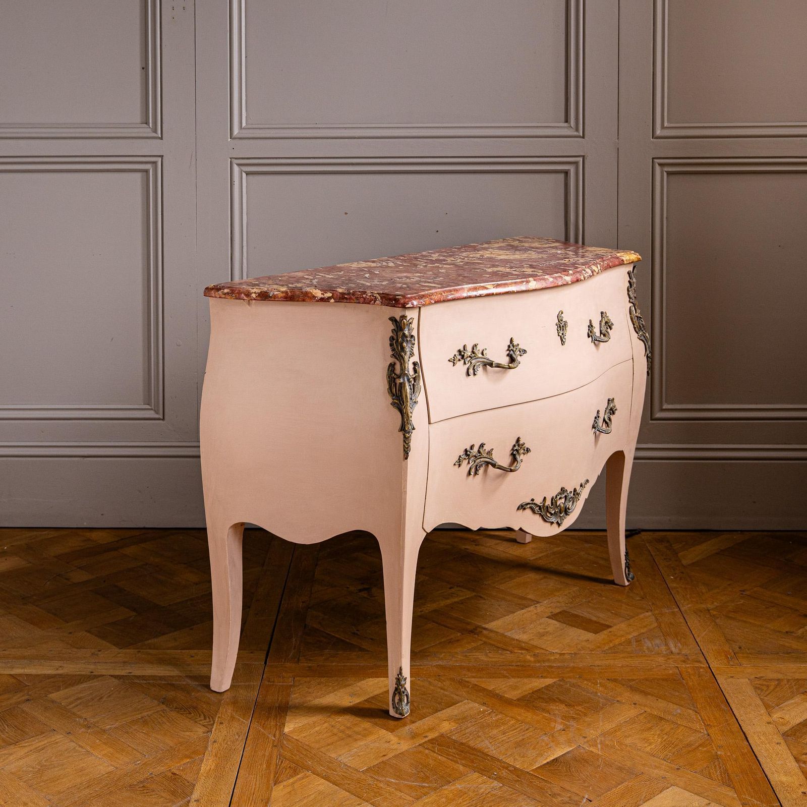 Pink Turn Of The Century Louis XV Style Bombe Chest Of Drawers With Marble Top photo buy