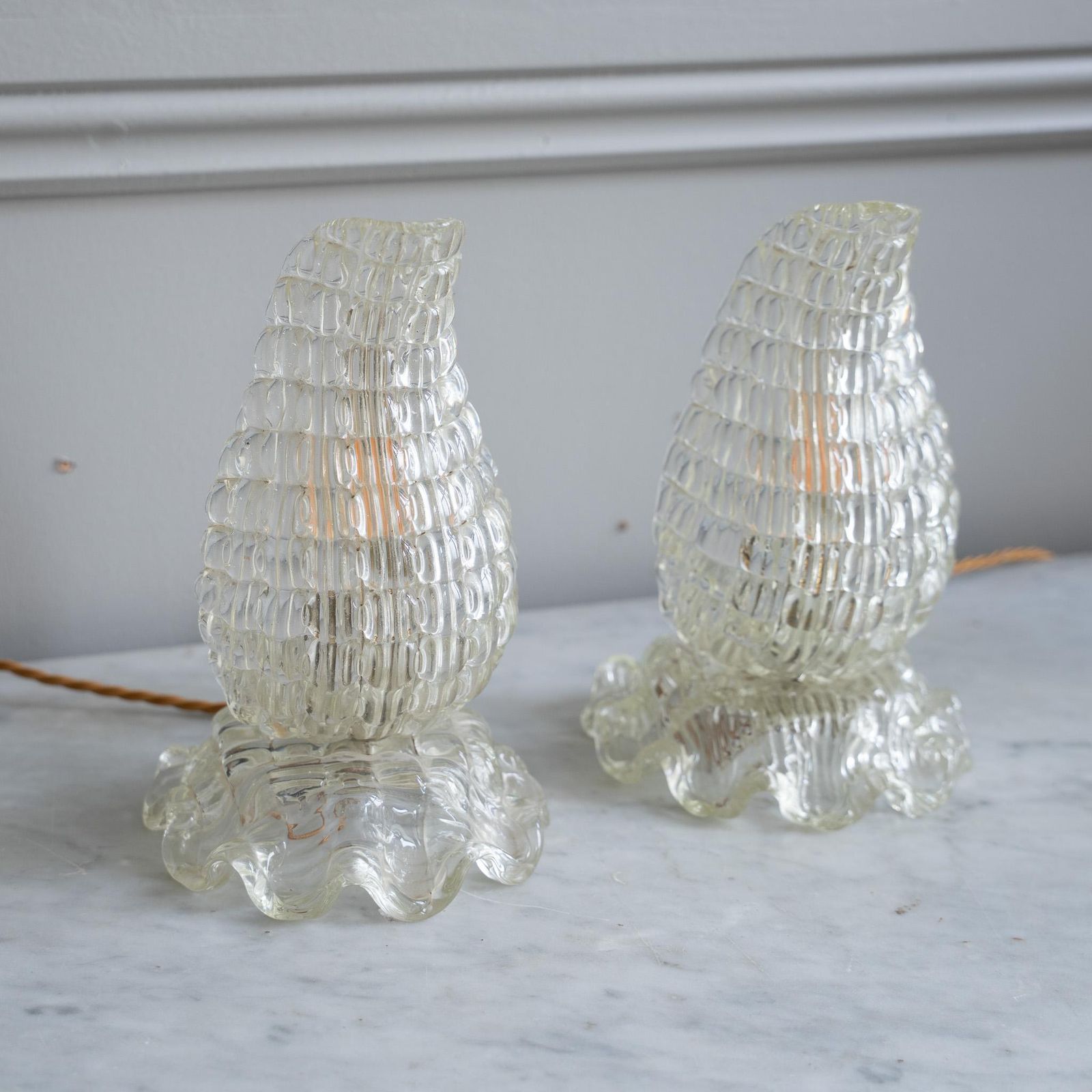 Pair Of Murano Glass Table Lamps, Circa 1940, In The Manner Of Ercole Barovier photo furniture