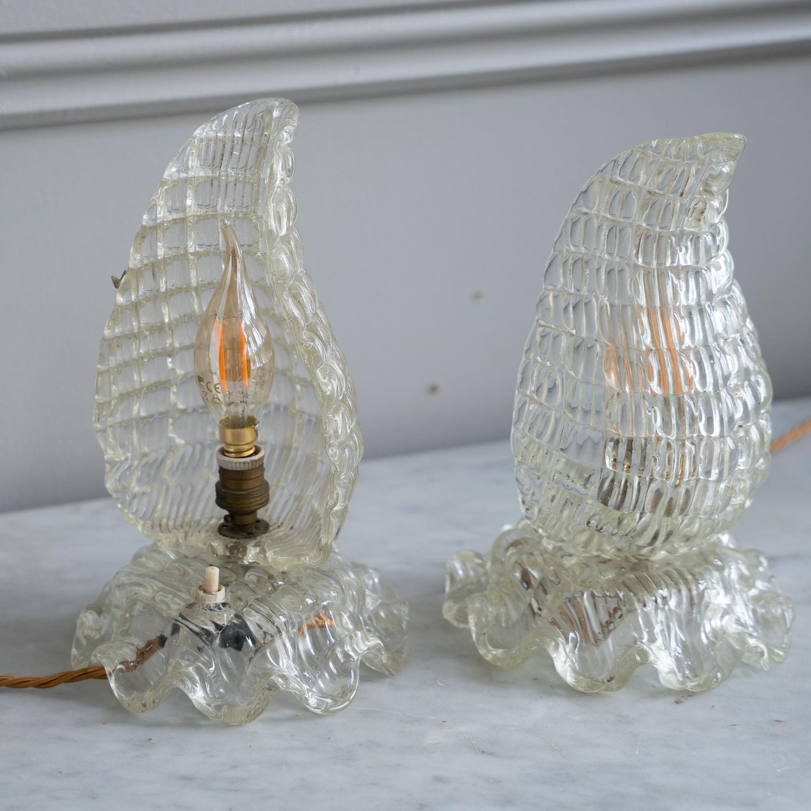Pair Of Murano Glass Table Lamps, Circa 1940, In The Manner Of Ercole Barovier photo vinterior