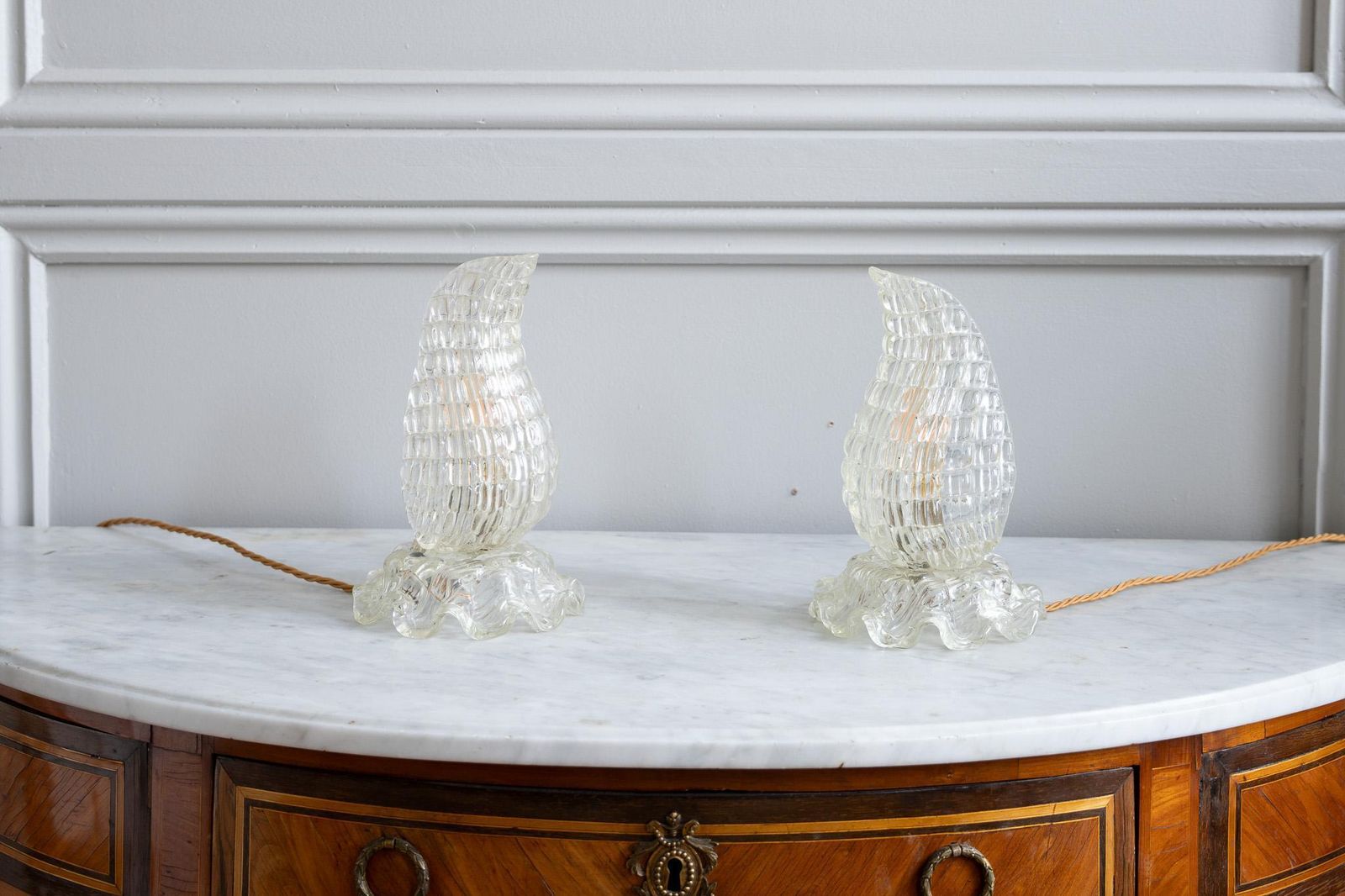 Pair Of Murano Glass Table Lamps, Circa 1940, In The Manner Of Ercole Barovier photo vintage