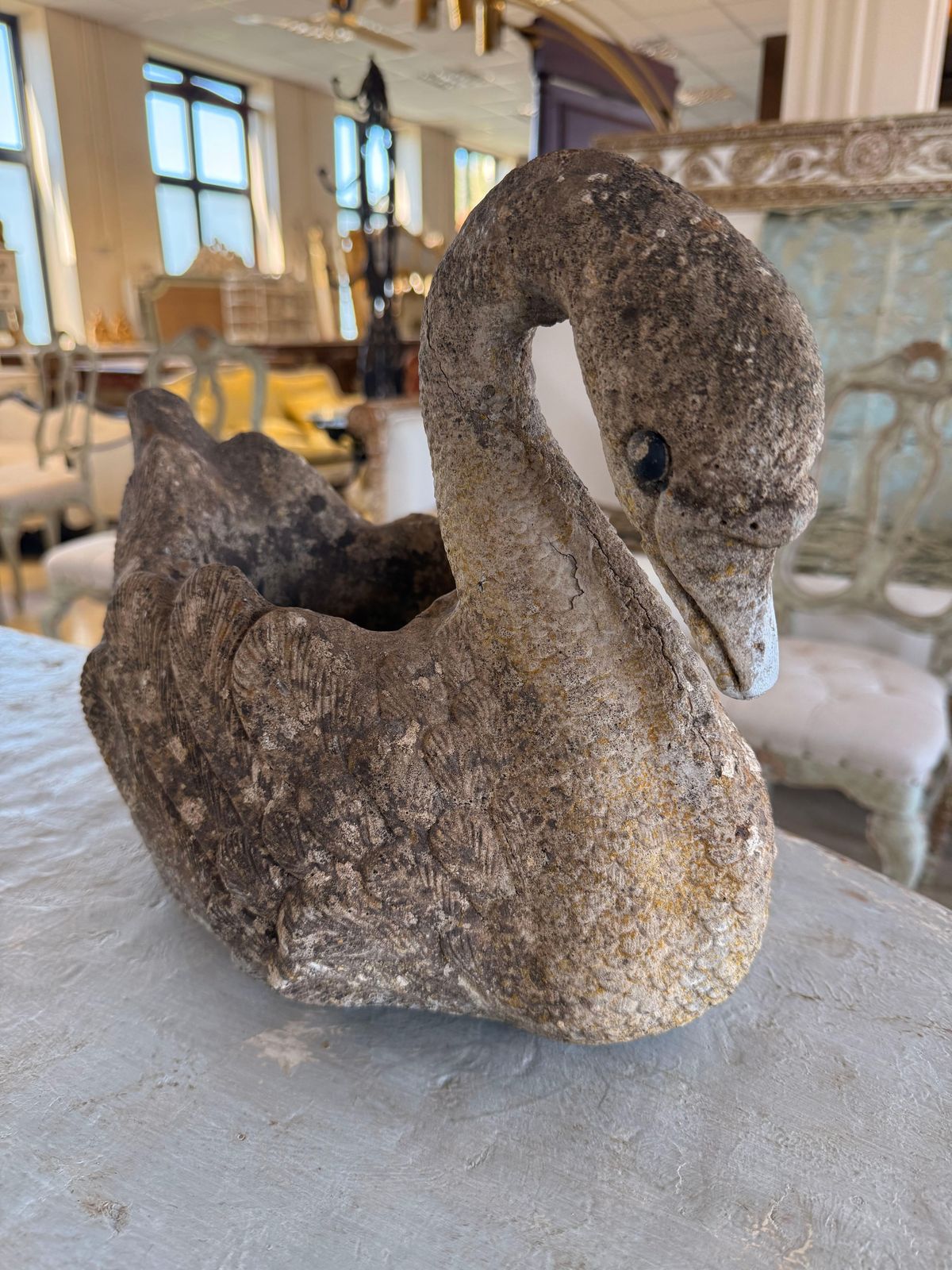 Weathered Antique Cast Stone Swan Garden Planter, Country Style Uk photo buy