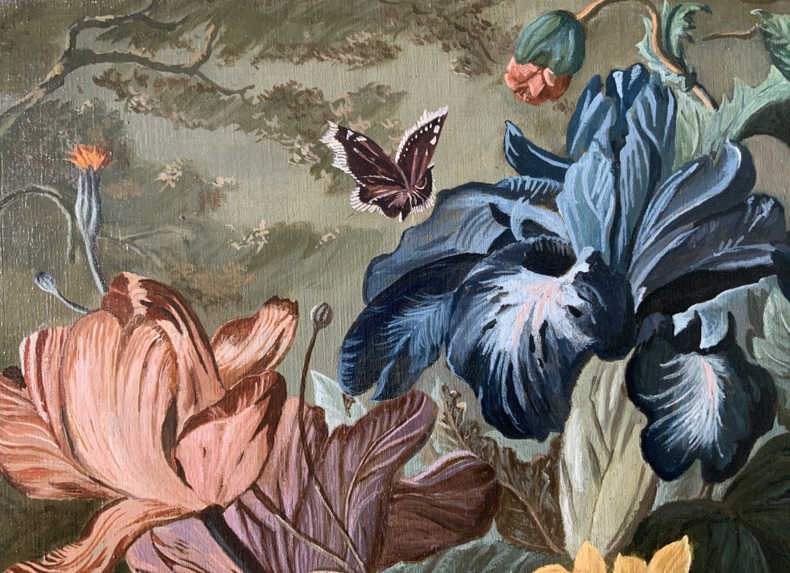 1250.0 Large Dutch Still Life Oil Painting 18thc Style Floral & Birds Nest (2 Of 2) photo