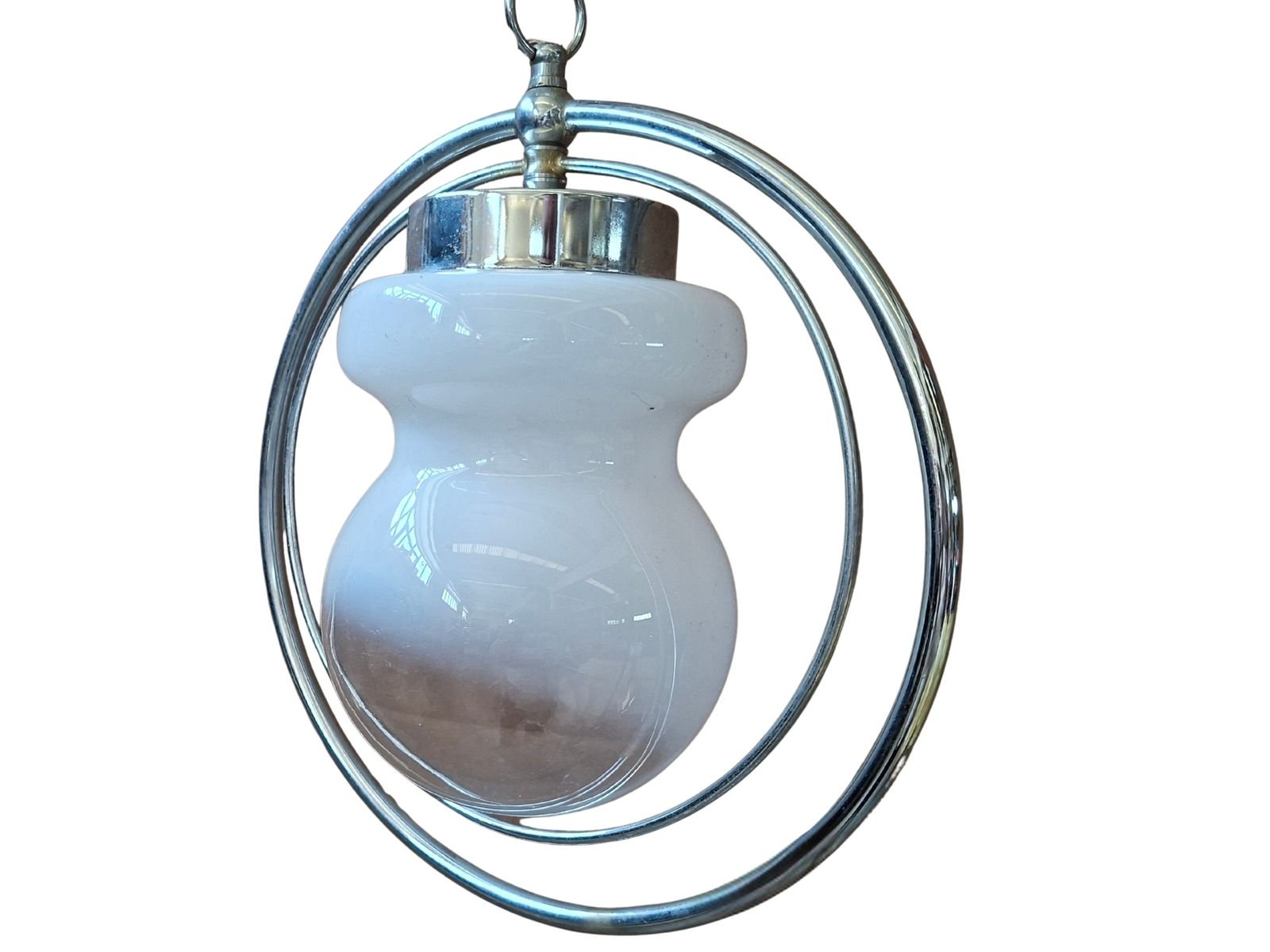 Lampadario Vintage Space Age – Design Anni '70 – Vetro Opalino E Cromo photo vinterior