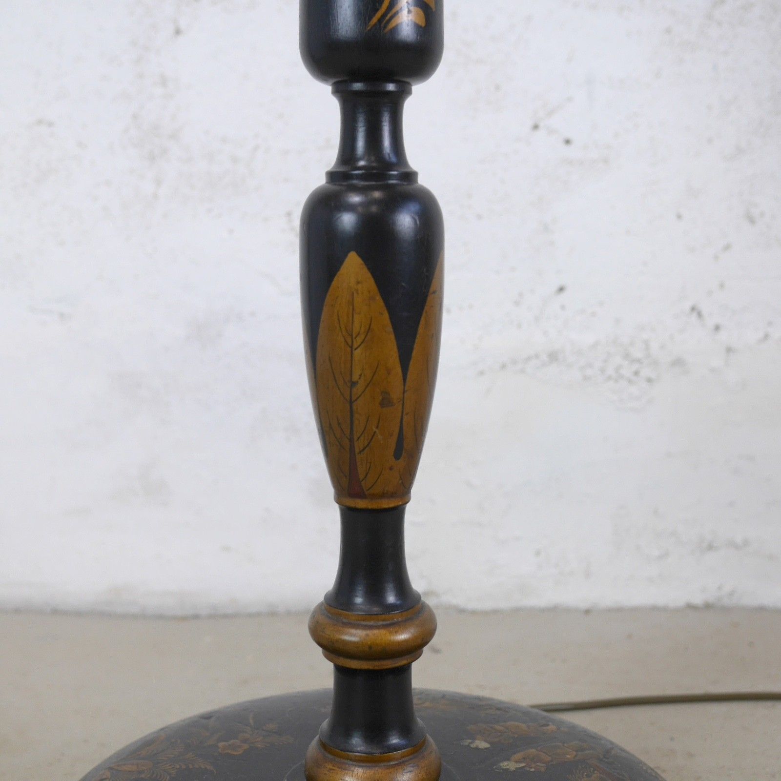 photo for sale Antique Black Chinoiserie Wood Standard Lamp Circa 1920 Hand Painted #103046