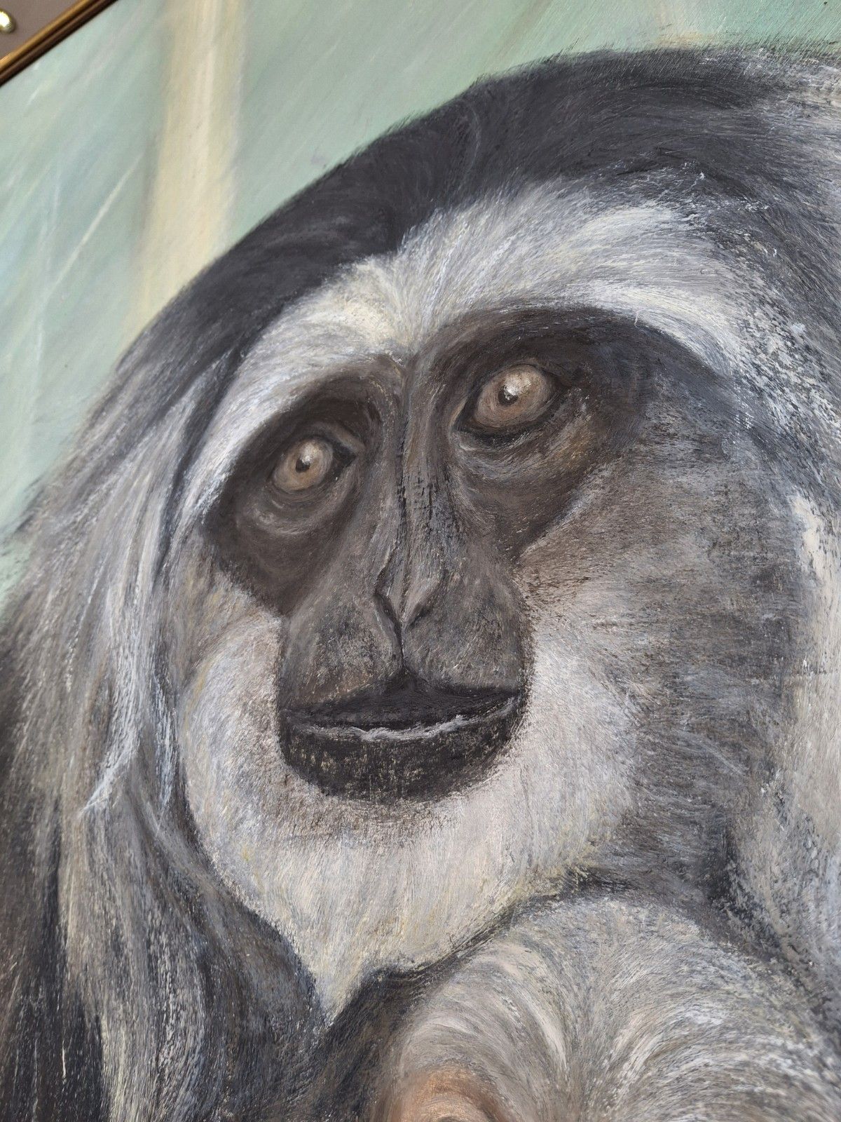 Late 20th Century Large Scale Oil On Canvas Colobus Monkeys In The Wild. photo furniture