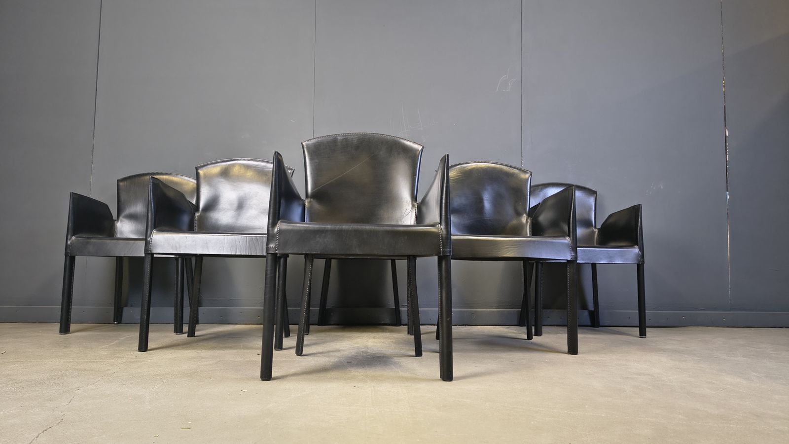 Furniture Black Leather Italian Dining Chairs, 1980s   Set Of 6 photo