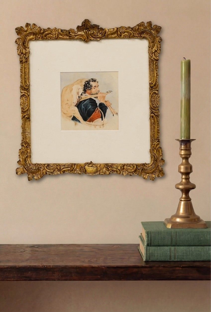 Framed 18th Century Watercolour The Huntsman photo for sale