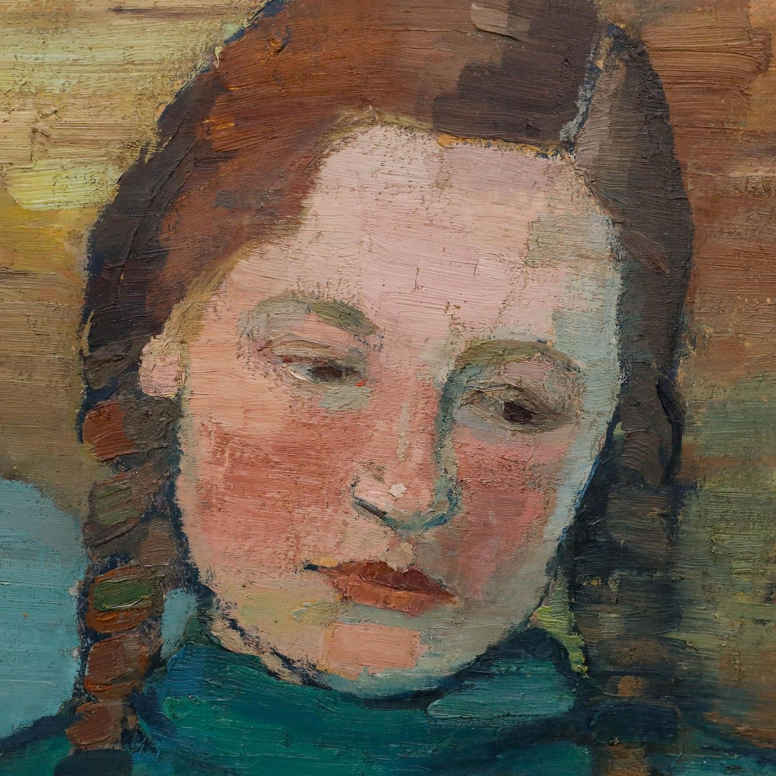 Thea Hucke (1893 1970) Framed Mid 20th Century Oil, Young Girl With Braids photo 850.0