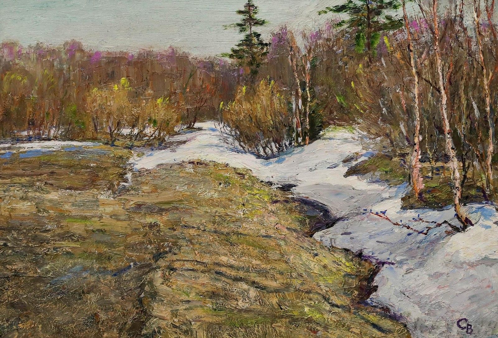 Vladimir Skriabin (1927 1989) Framed Mid 20th Century Oil, Last Snow photo furniture