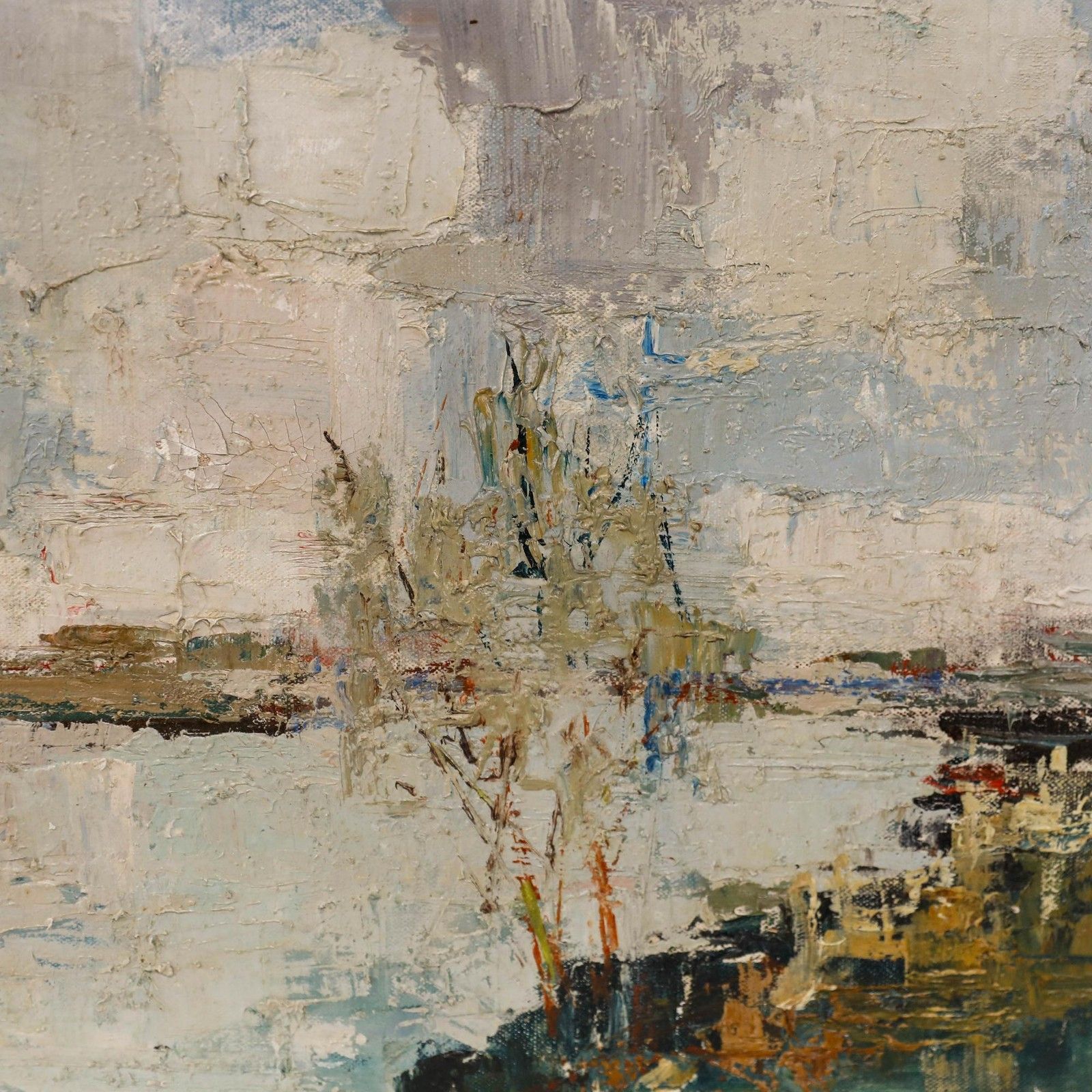 Albert Lauzero (1909 2006) Impasto 20th Century Oil, On The Riverbank photo Art
