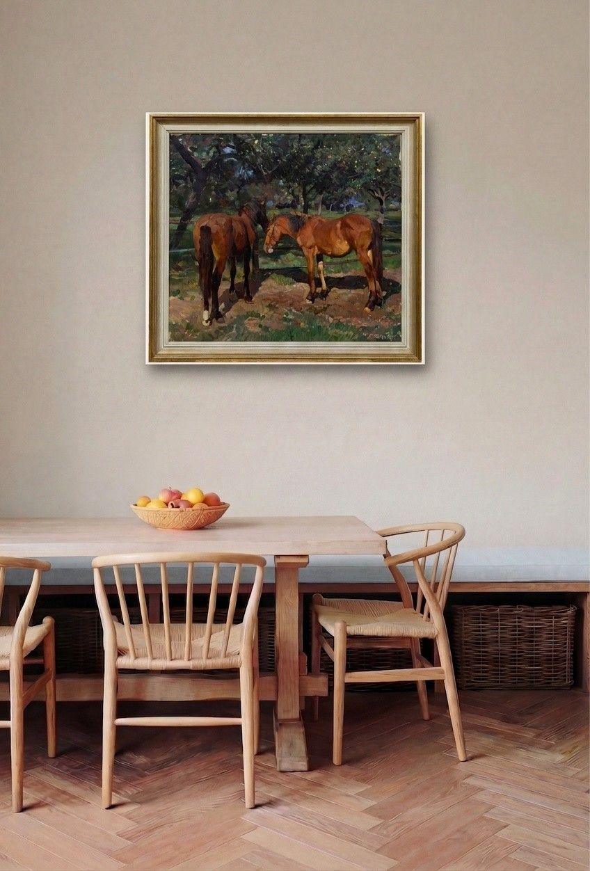 Rudolf Schacht (1900 1974) 20th Century Oil, Horses In The Paddock photo for sale