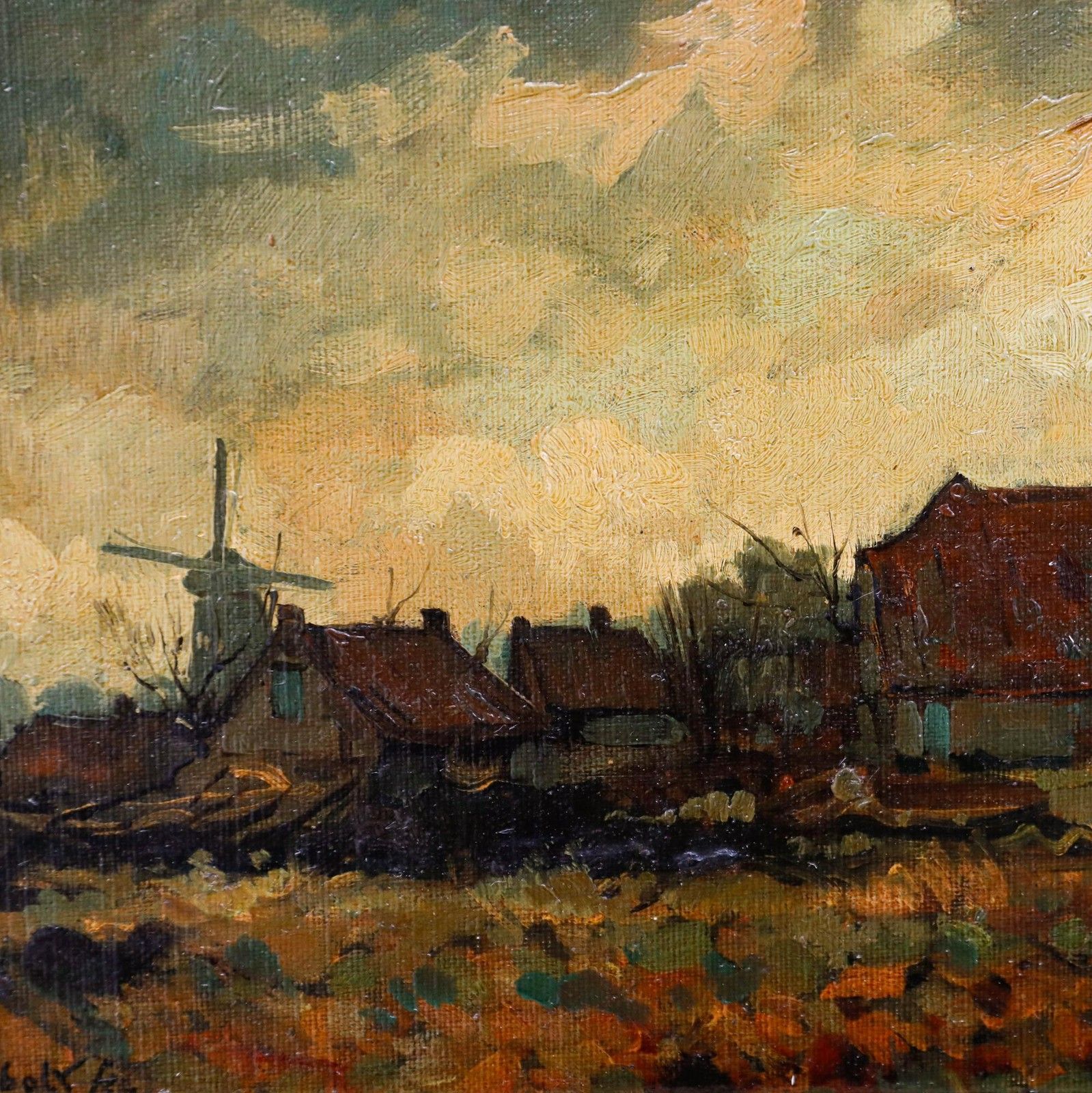 Eduard Houbolt (1885 1954) Framed 1911 Oil, Rijnsburg At Dusk photo Art