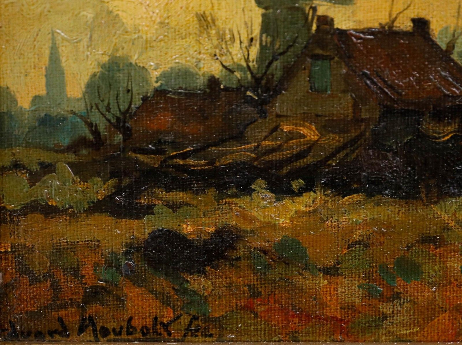Eduard Houbolt (1885 1954) Framed 1911 Oil, Rijnsburg At Dusk photo vinterior