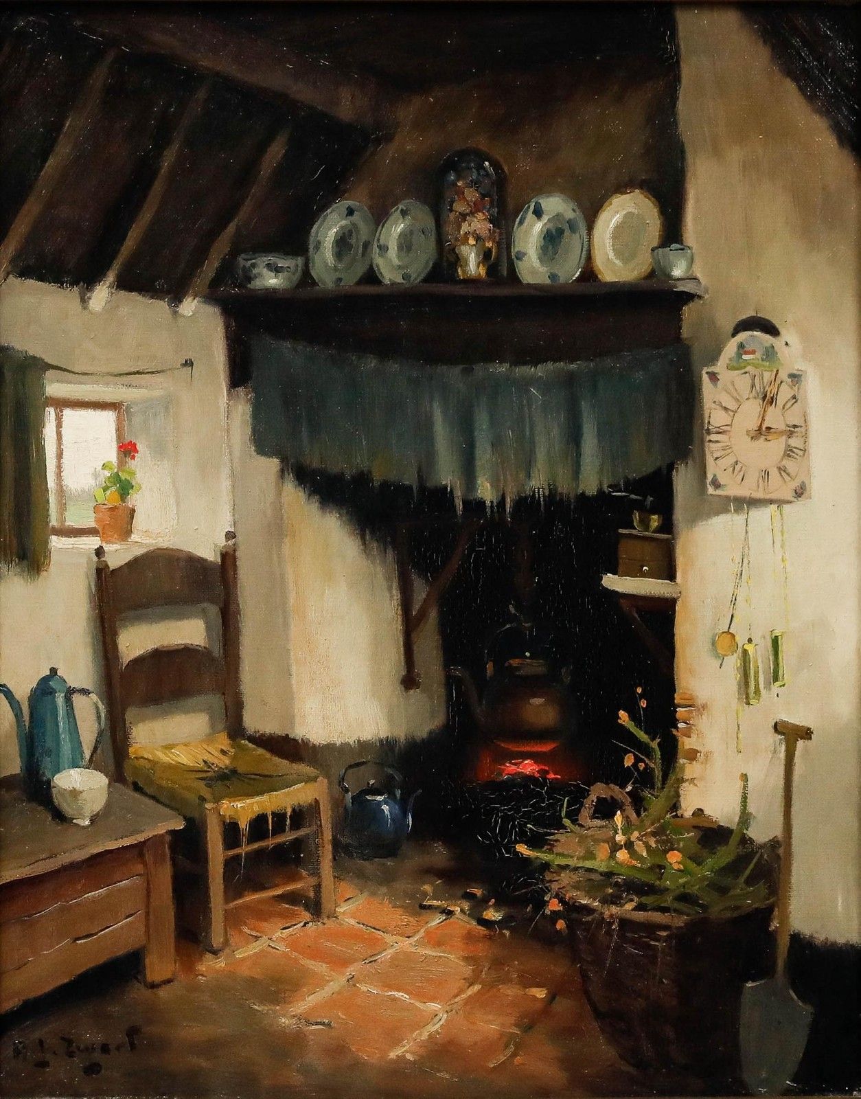 Arie J. Zwart (1903 1981) Framed Mid 20th Century Oil, Old Brabant Interior photo furniture