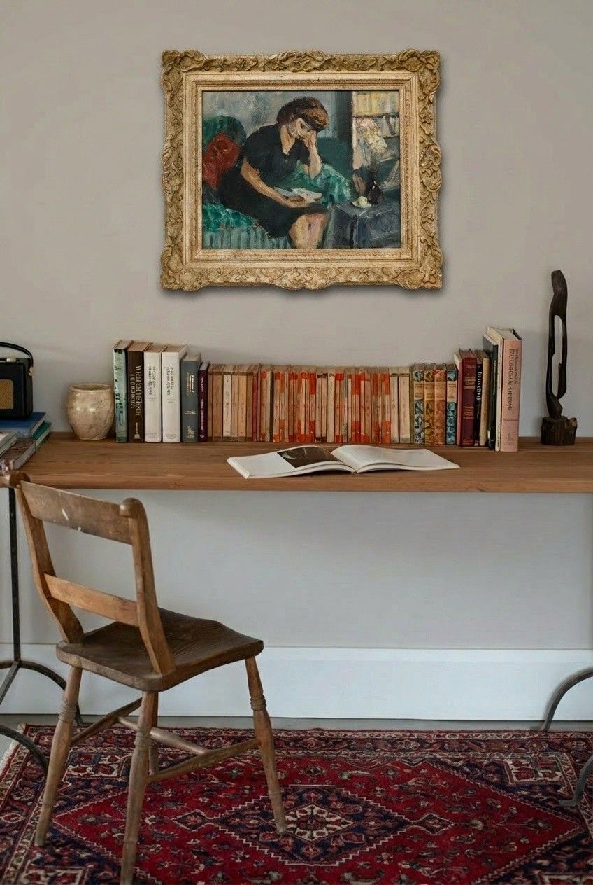 Cecile Hertz Eyrolles (1875 1974) Framed Oil, Reading On The Green Sofa photo for sale