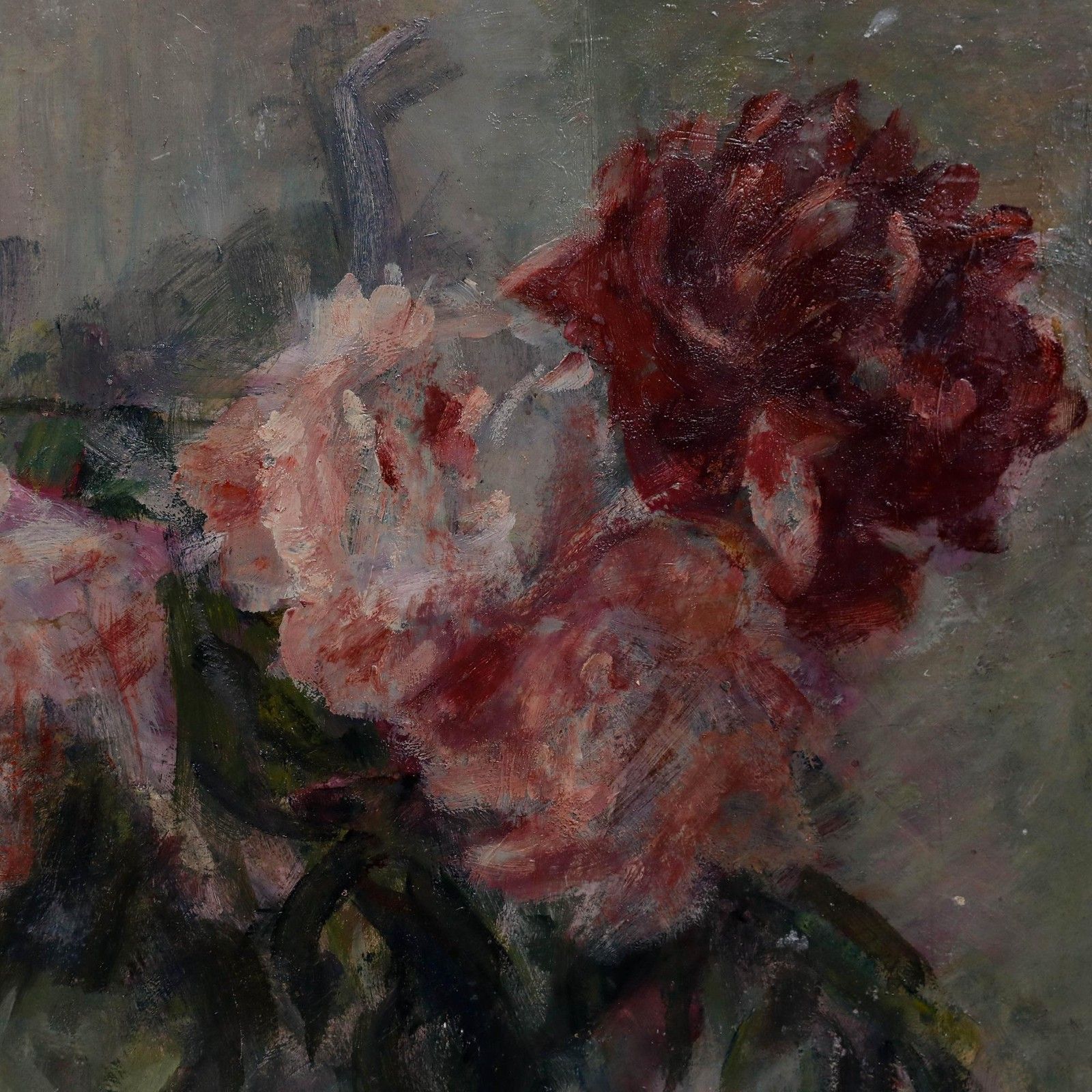 Cecile Hertz Eyrolles (1875 1974) Framed Mid 20th Century Oil, Pink Peonies photo vinterior