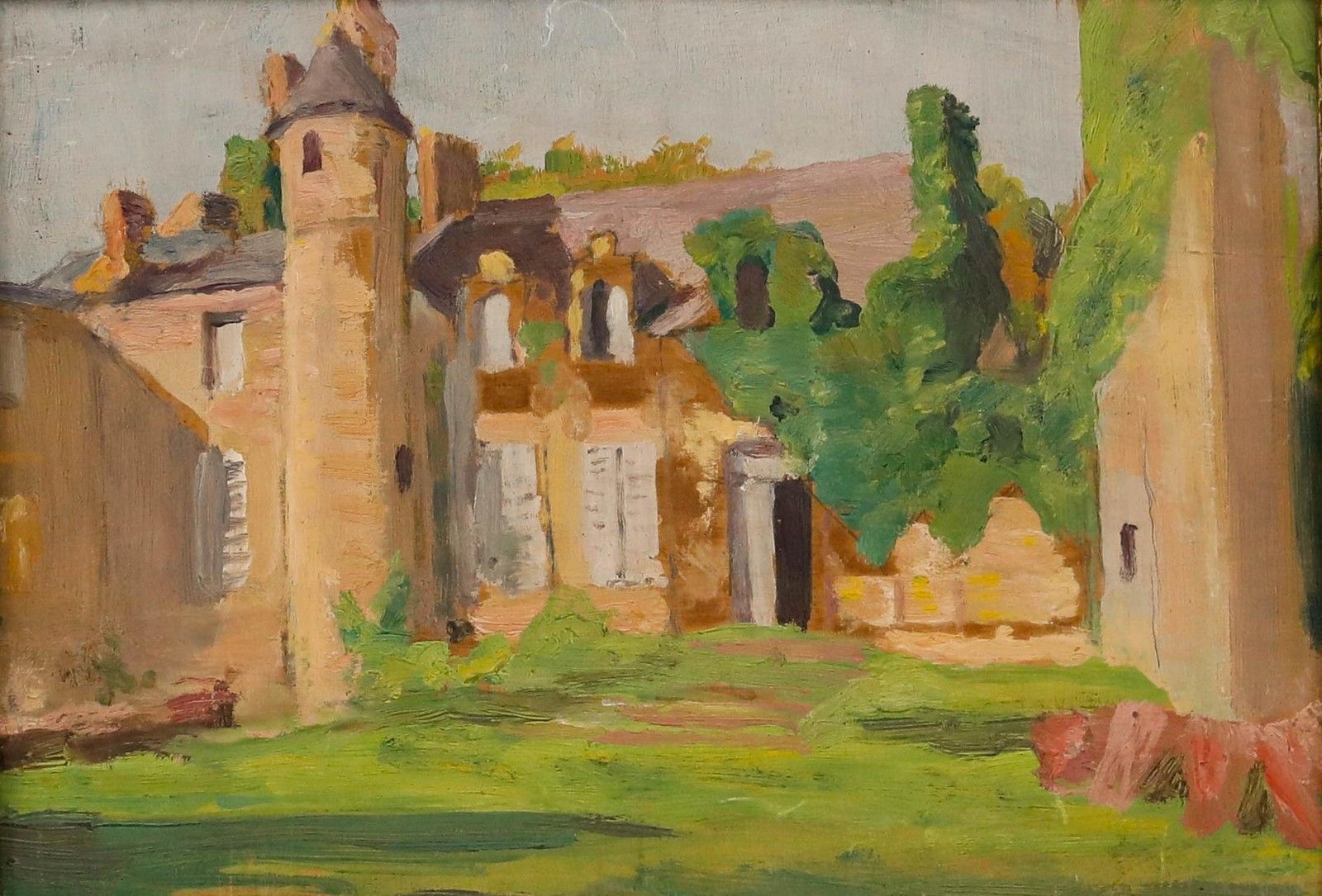 Cecile Hertz Eyrolles (1875 1974) Framed Oil, Summer At The Chateau photo furniture