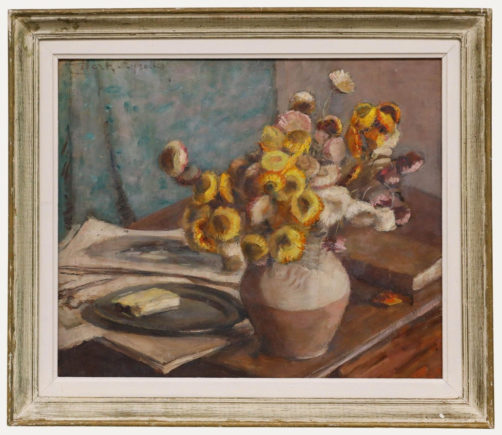 Cecile Hertz Eyrolles (1875 1974) Framed Oil, Everlasting Flowers
