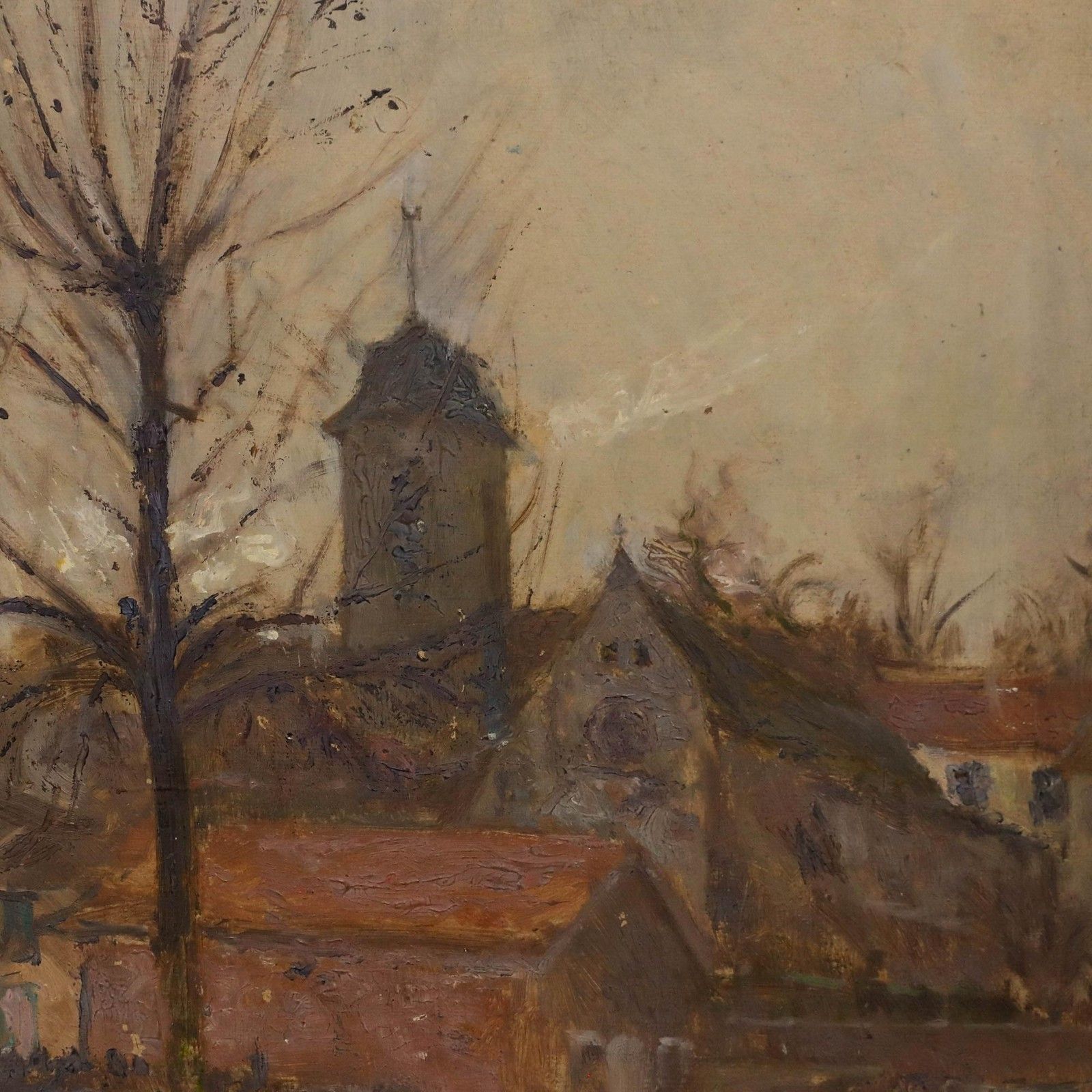 Cecile Hertz Eyrolles (1875 1974) Framed Mid 20th Century Oil, Church Corner photo 325.0
