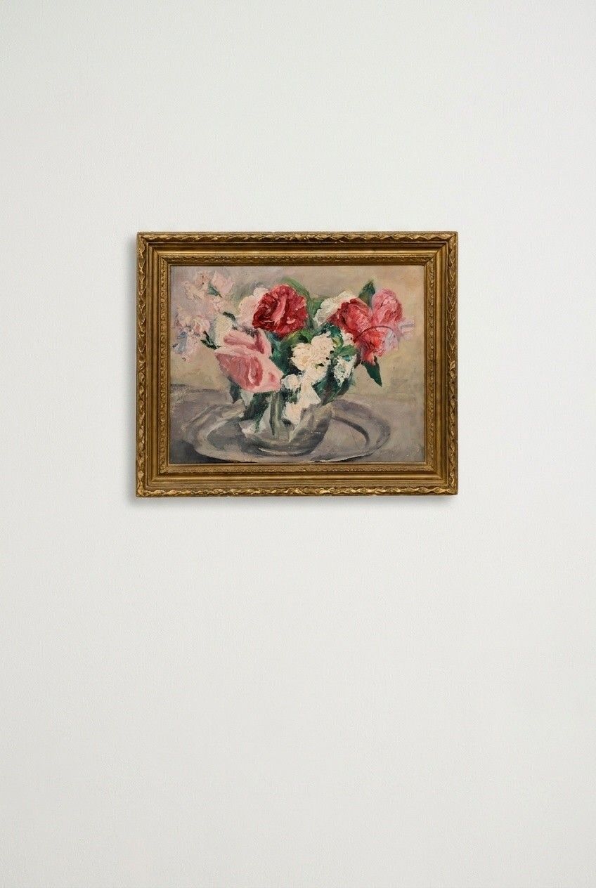 Cecile Hertz Eyrolles (1875 1974) Framed Oil, Pink & White Bouquet photo for sale
