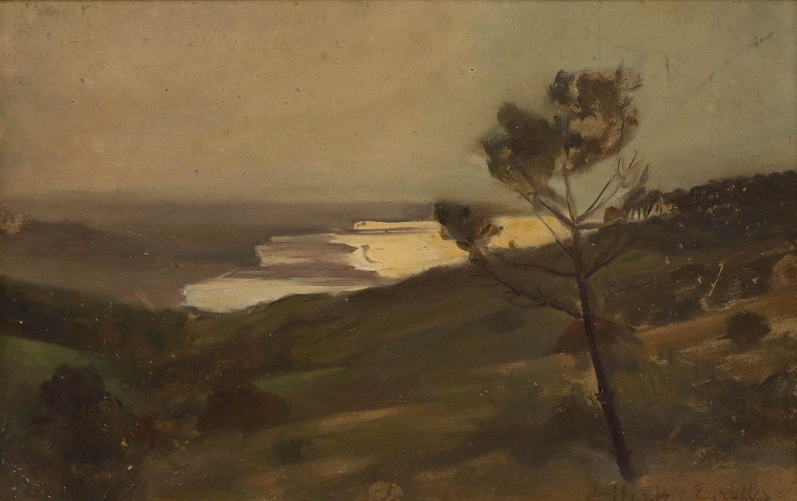Cecile Hertz Eyrolles (1875 1974) Framed Mid 20th Century Oil, Grey Coastline photo furniture