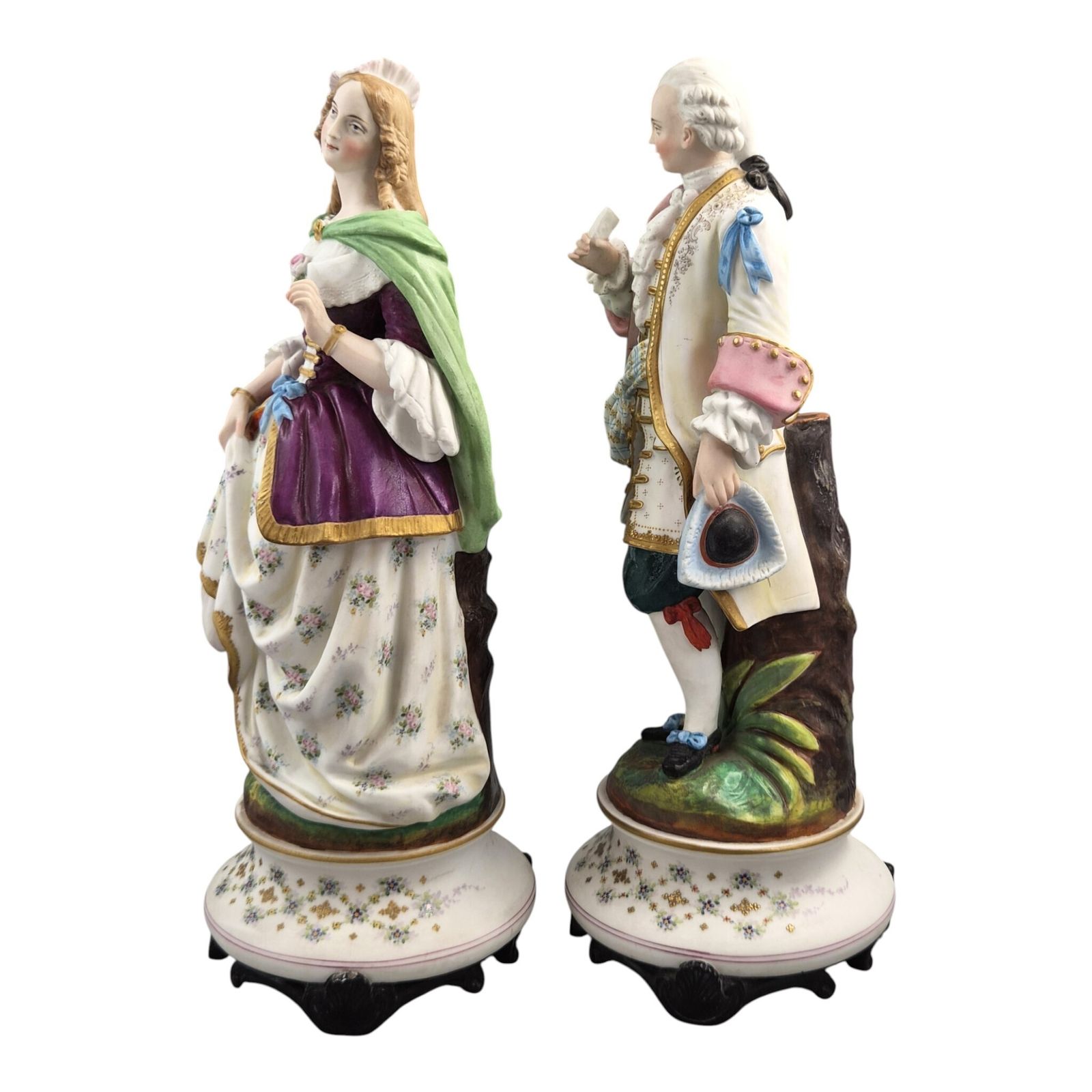 Letu & Mauger Paris Large Romantic Biscuit Porcelain Figures Pair C1860s photo furniture