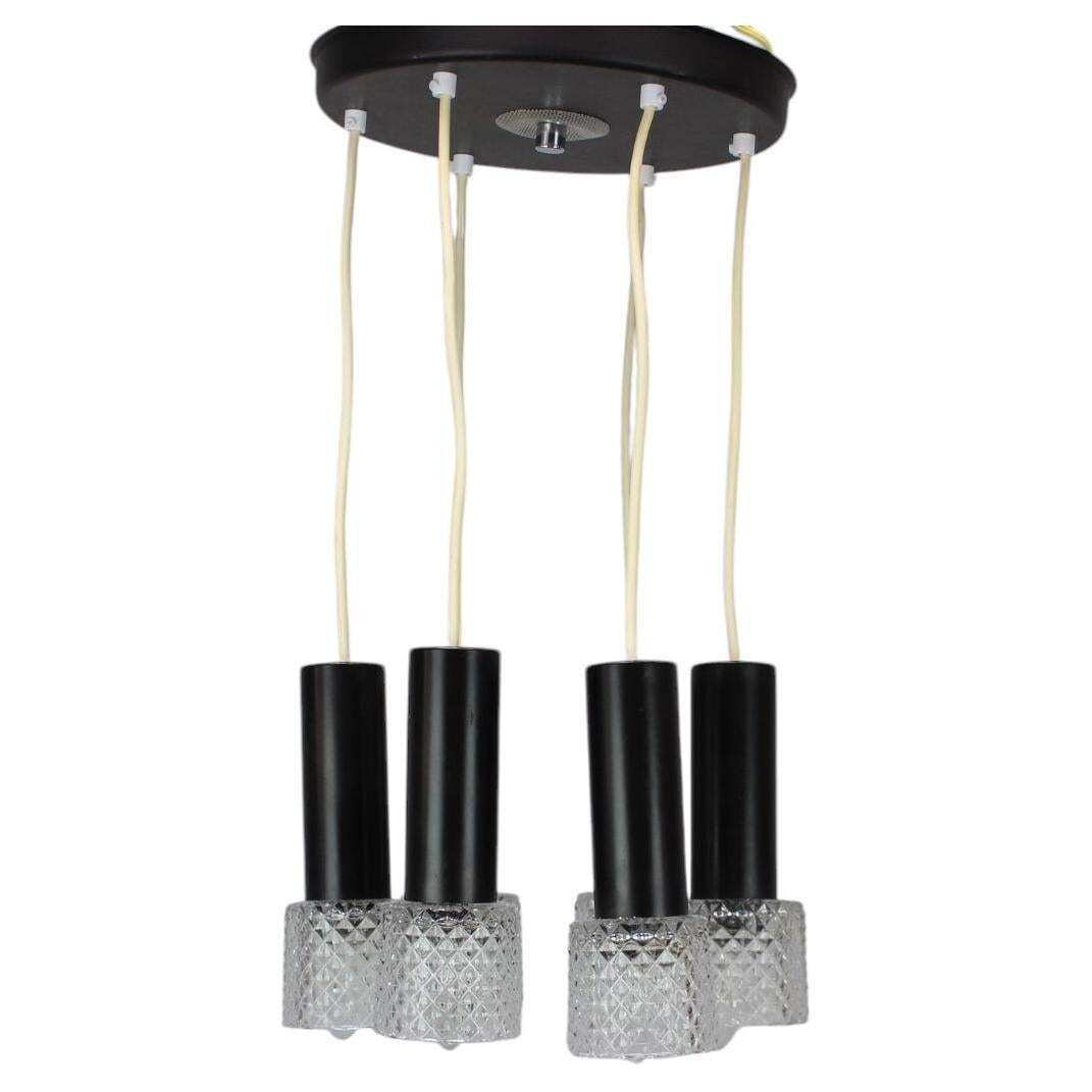 1970s Czechoslovak Mid Century Modern Five Light Glass Pendant Chandelier