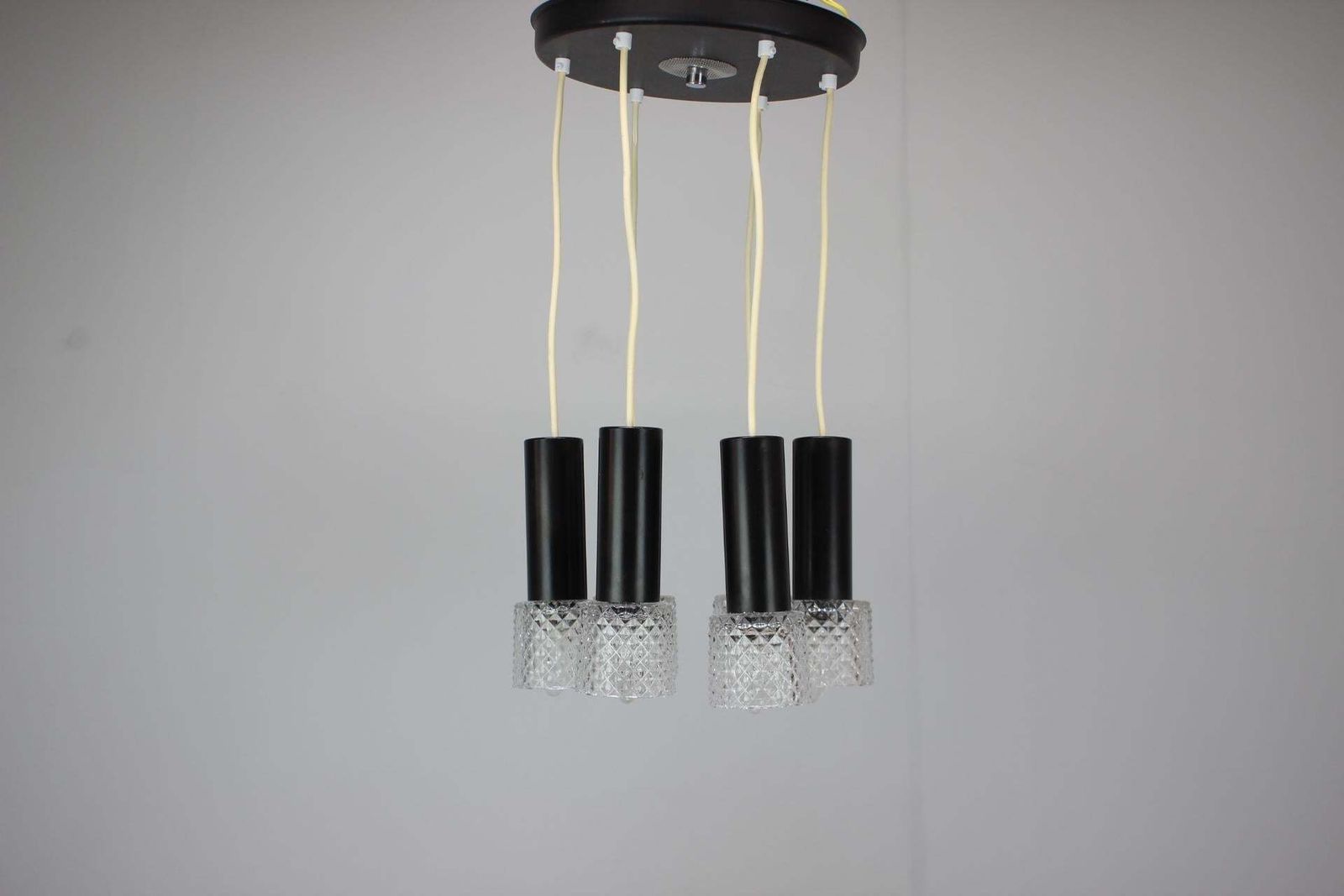 1970s Czechoslovak Mid Century Modern Five Light Glass Pendant Chandelier photo 348.0