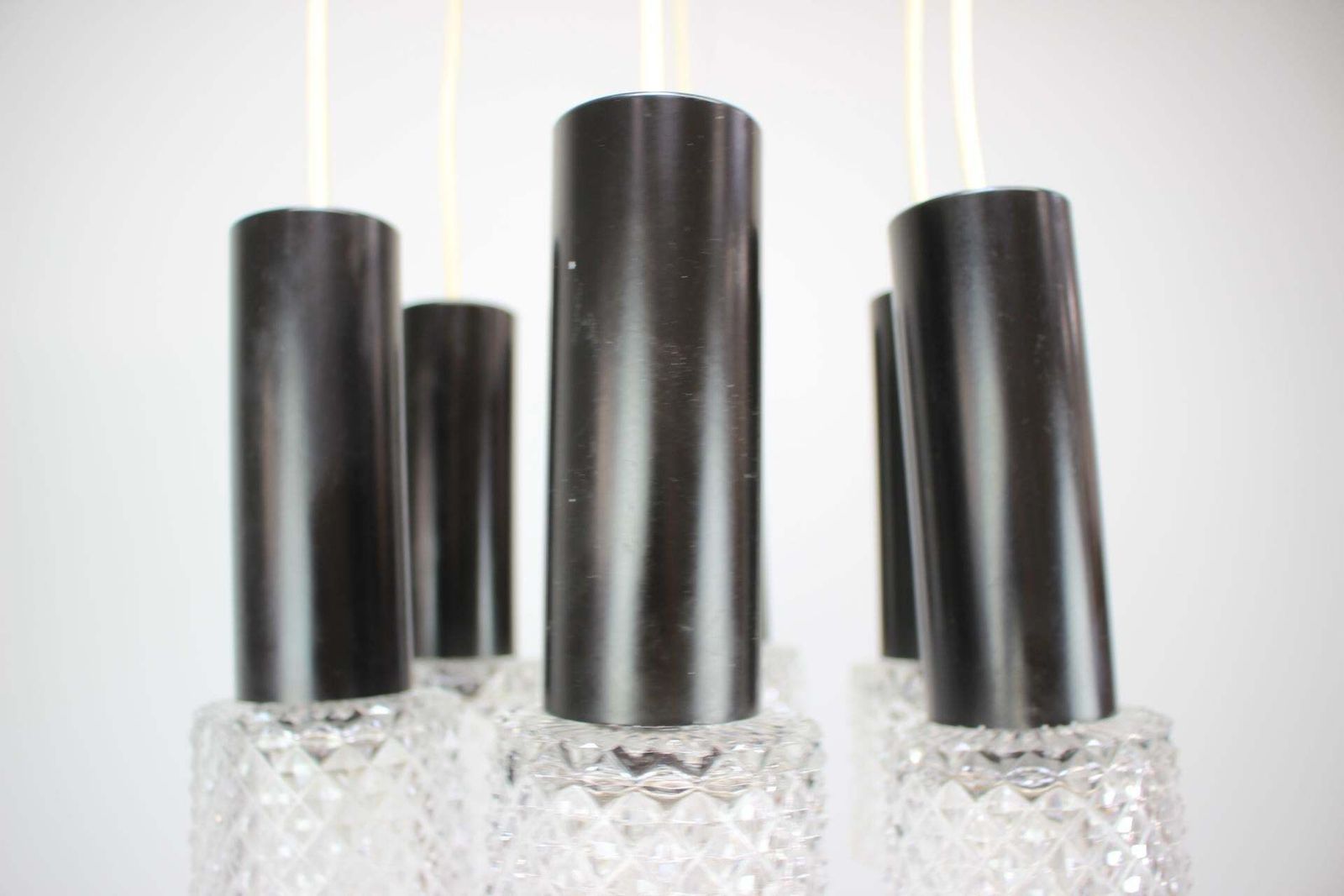 1970s Czechoslovak Mid Century Modern Five Light Glass Pendant Chandelier photo vintage
