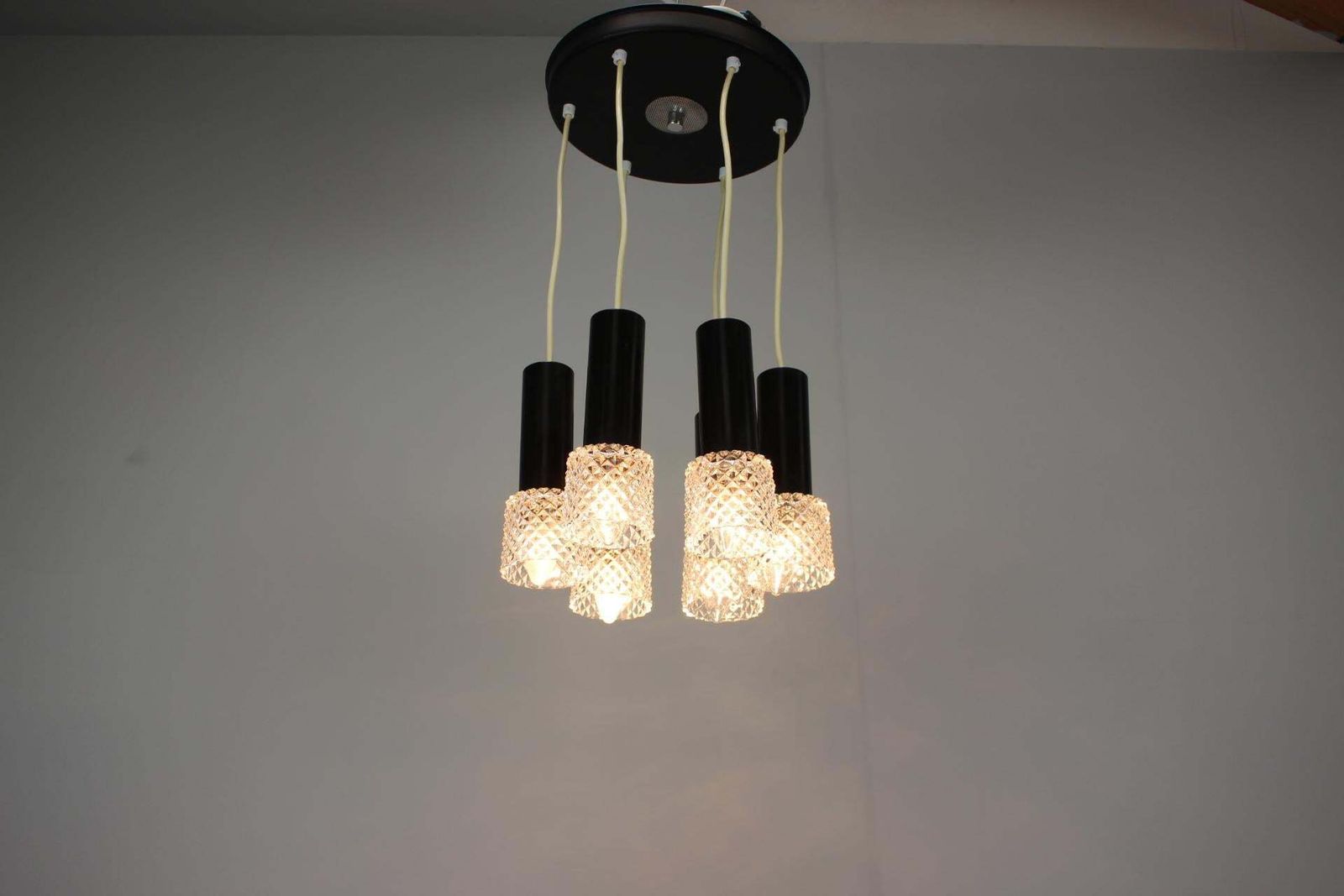 photo vinterior 1970s Czechoslovak Mid Century Modern Five Light Glass Pendant Chandelier