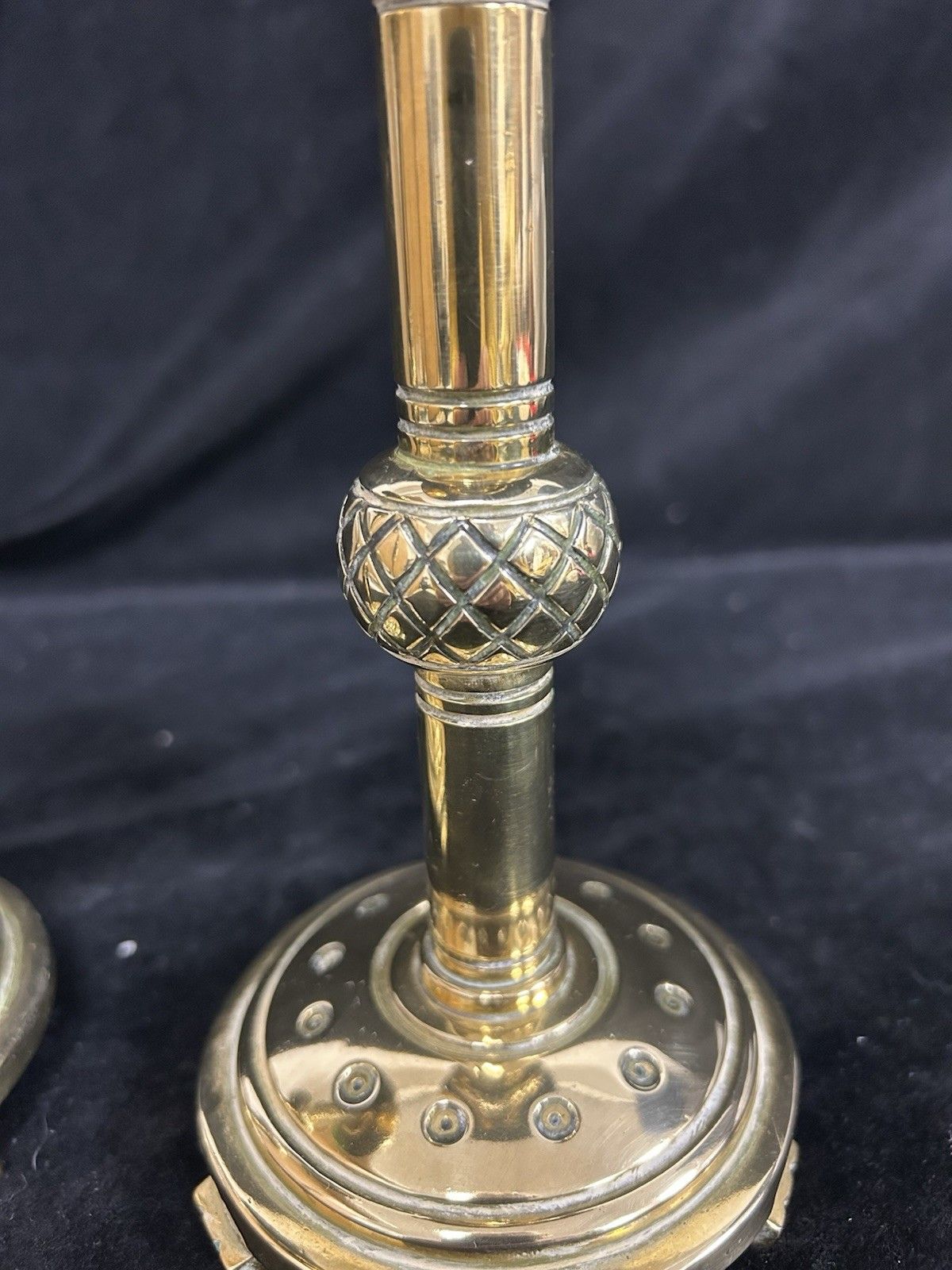 Pair Brass Candlesticks Gothic Revival Victorian photo vintage