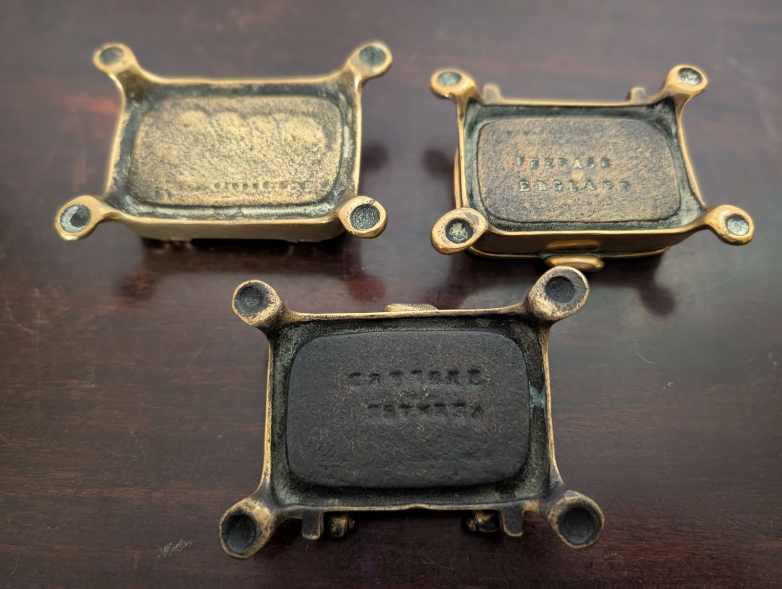 Trio Of Vintage Peerage England Embossed Brass Trinket Boxes photo for sale