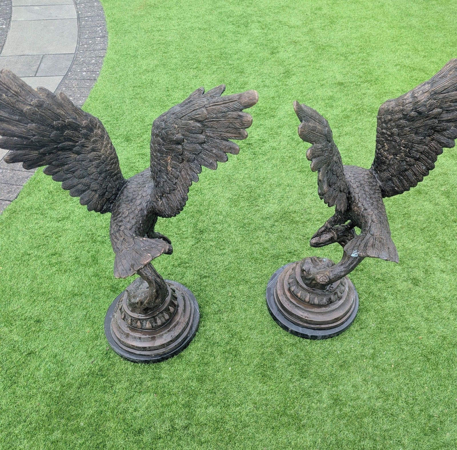 1940.0 Vintage Bronze Eagles On Marble Bases Delivery Available 0326. photo