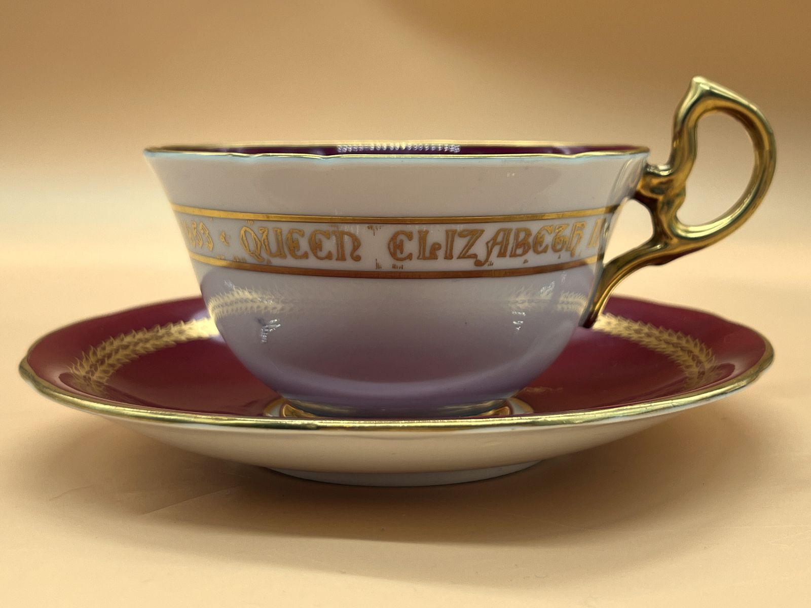 photo furniture Aynsley China Queen Elizabeth 11 Coronation 2 June 1953 Commemorative Tea Cup & Saucer Duo.