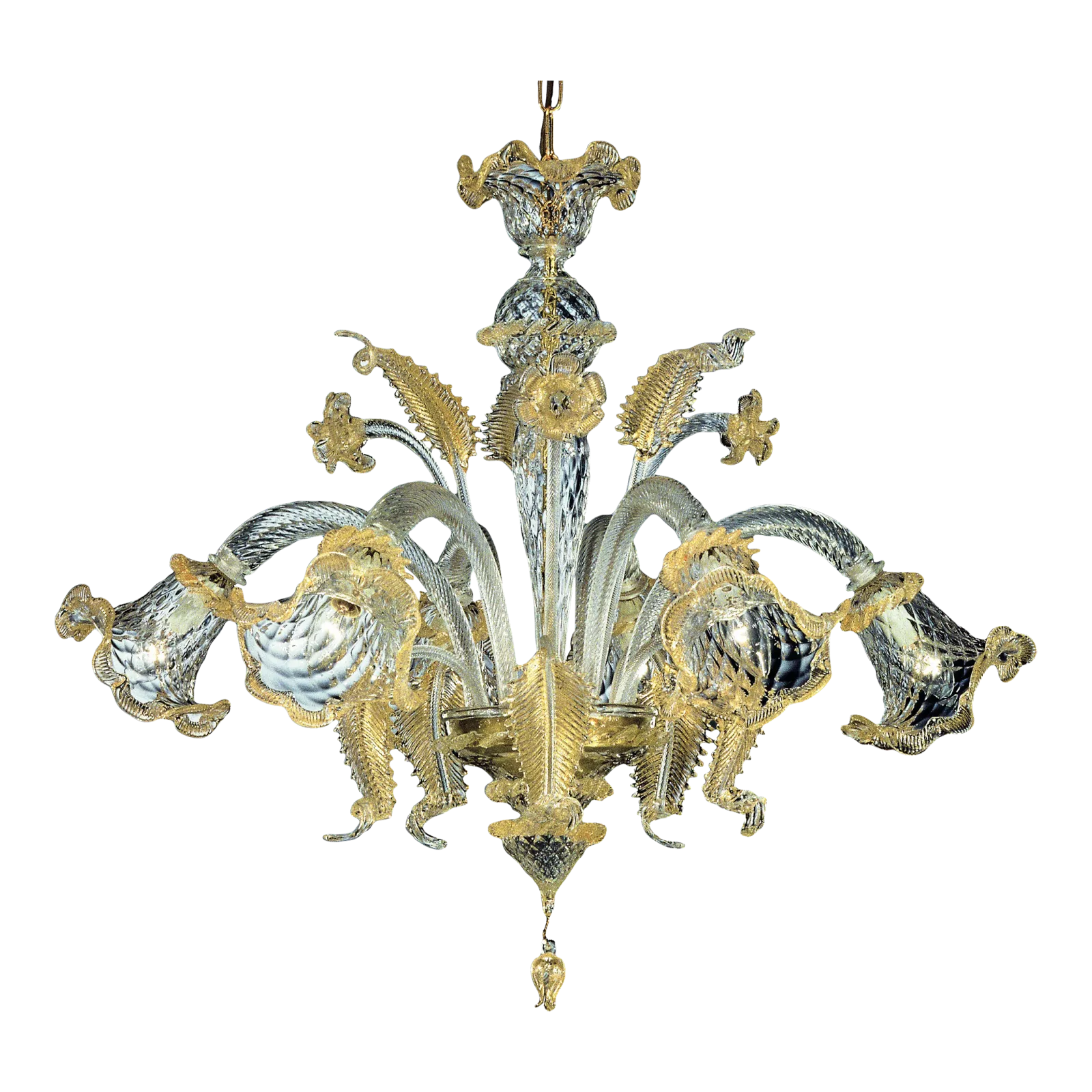 Venetian Hand Blowing Floreal Luxury Gold Leaf Murano Glass Chandelier