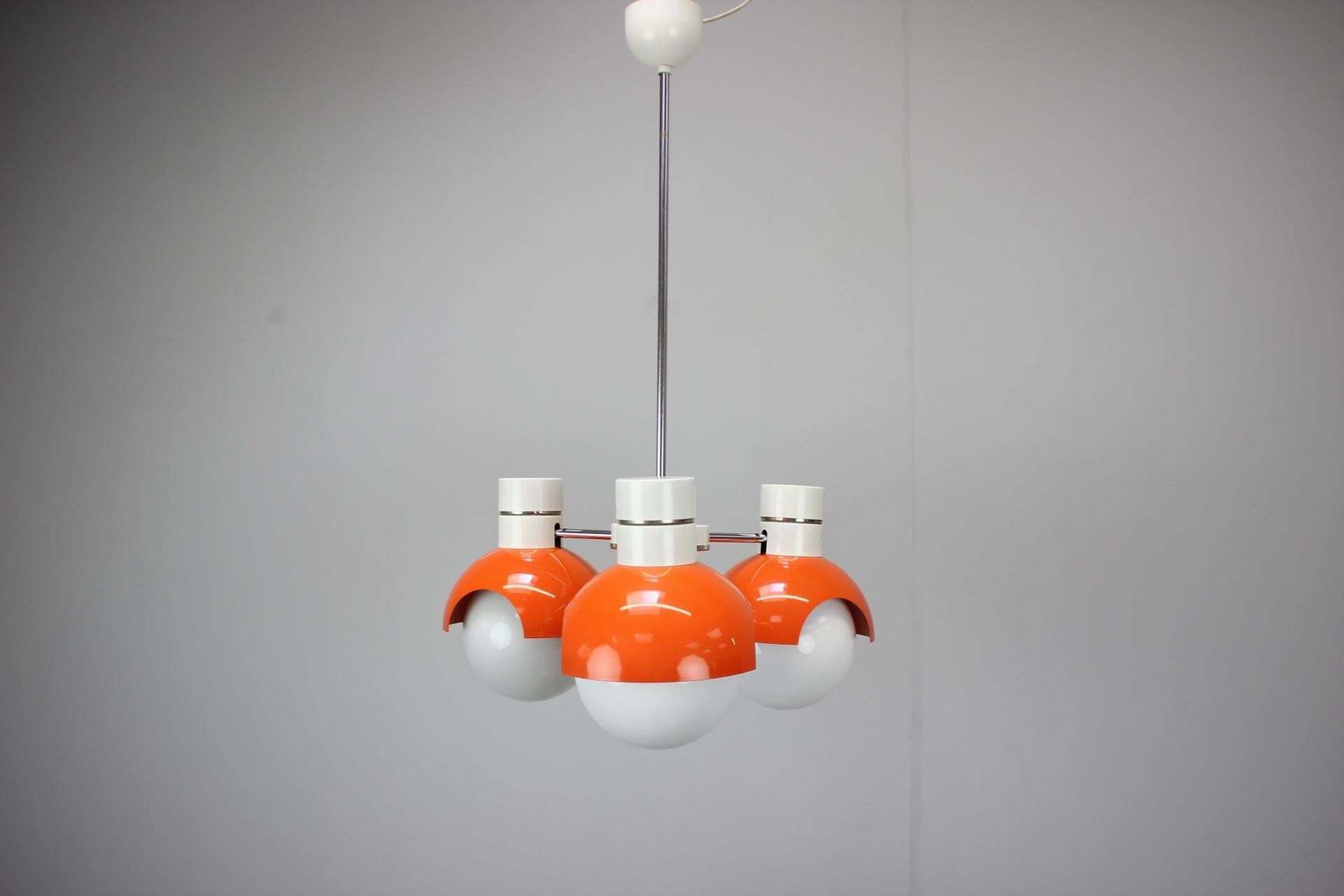 1970s Czechoslovak Napako Space Age Orange And Opaline Glass Chandelier photo furniture