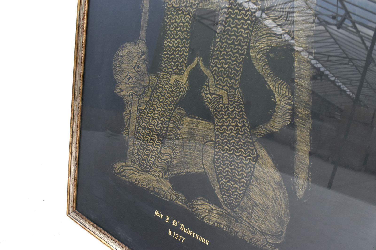 Monumental Brass Rubbing Of A Medieval Knight Sir John D'aubernoun photo for sale