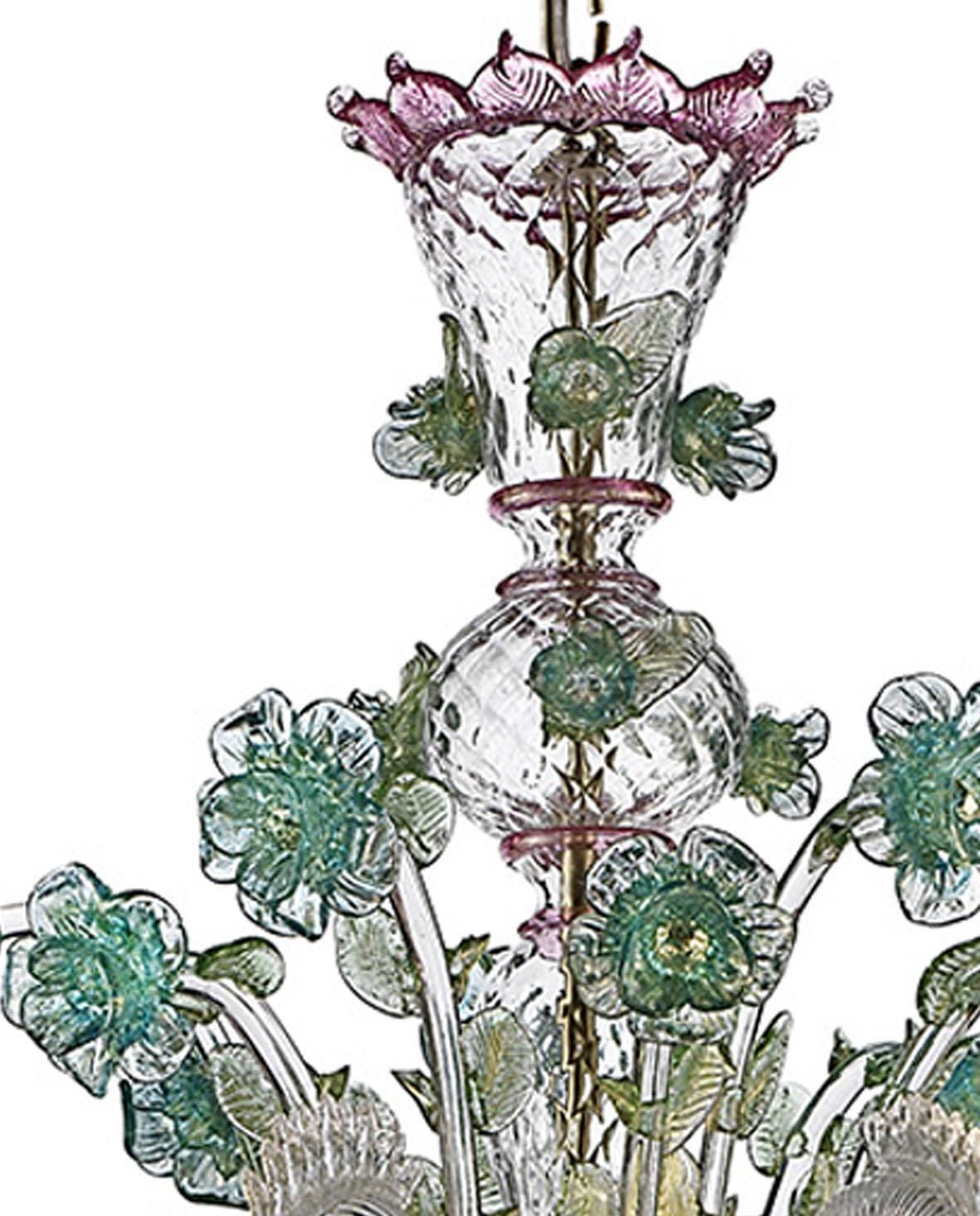 Classical Luxury Venetian Pink And Green Floreal Murano Glass Chandelier. photo furniture