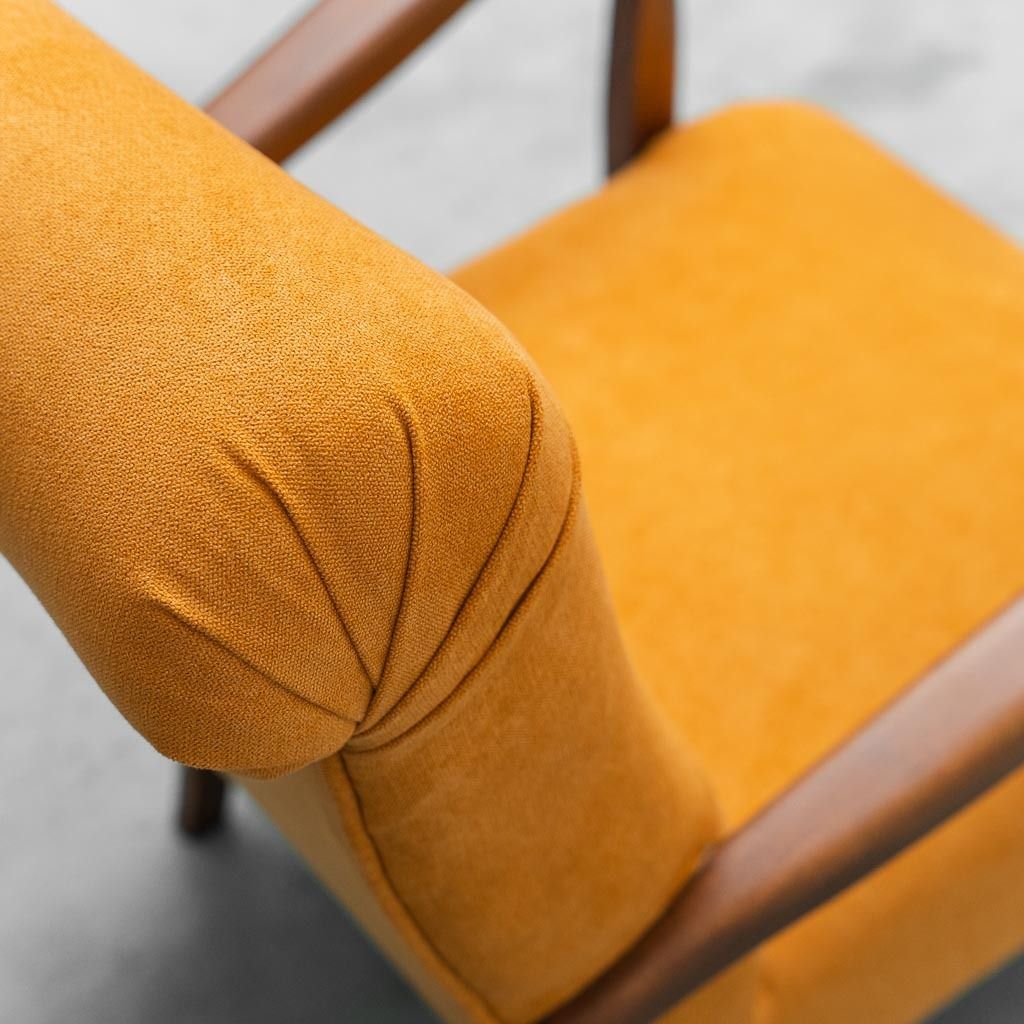 Vintage Scandinavian Armchair In Orange Fabric And Wood, 1960s, Modern Antiques photo vintage