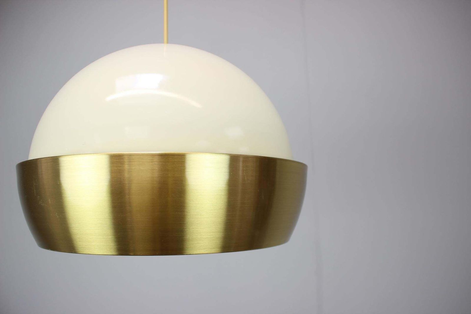 1970s European Mid Century Modern Brass Metal Space Age Pendant Lamp photo Lighting